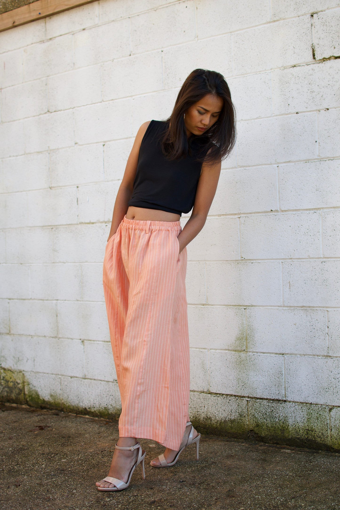 MALA handworks Lyla Linen pants in Orange and Stripe