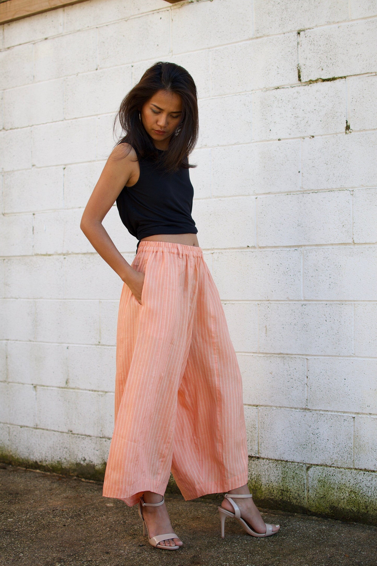 MALA handworks Lyla Linen pants in Orange and Stripe