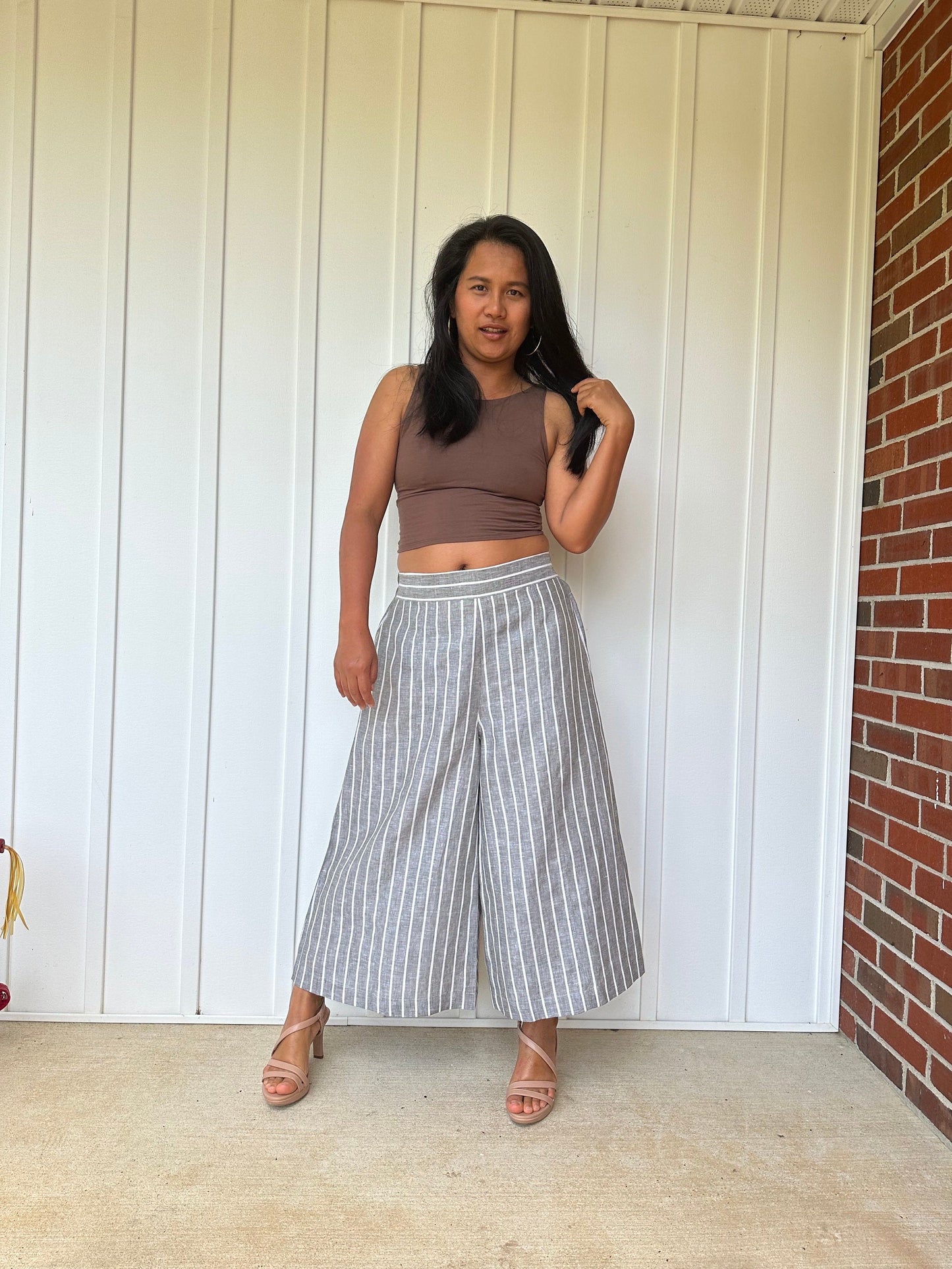 MALA handworks Lyla Linen pants in White and Black Stripe