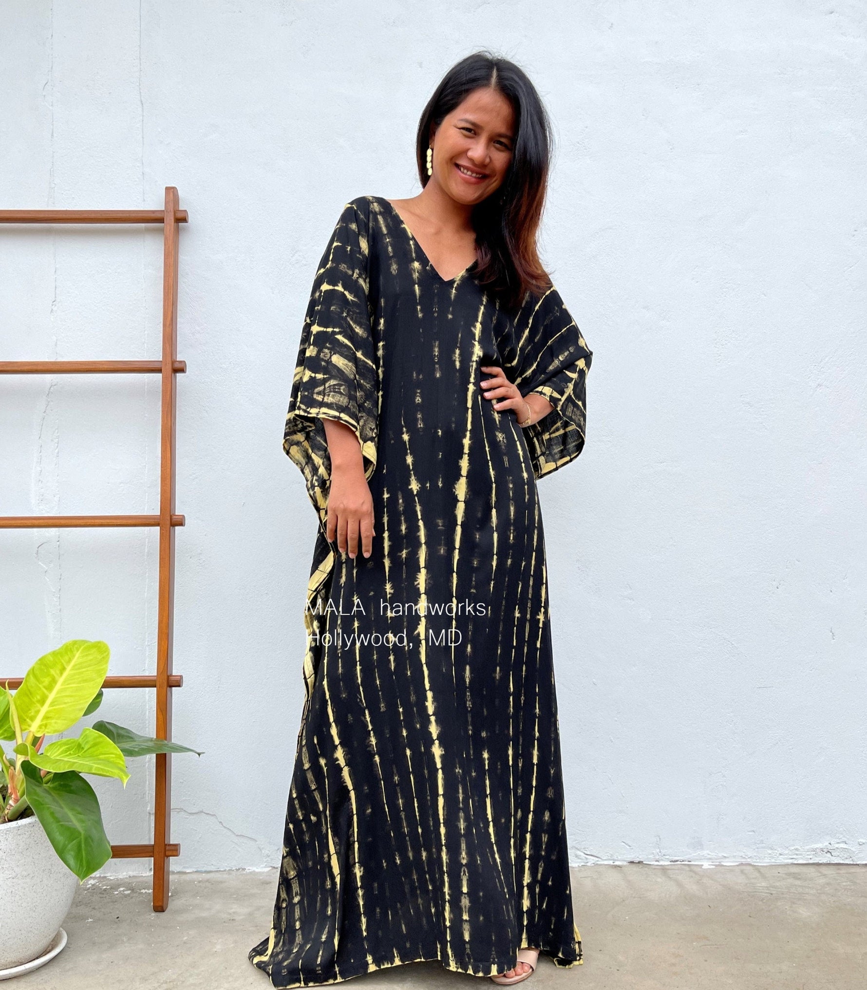 MALA handworks Mala Kaftan Black and Yellow Tie Dye