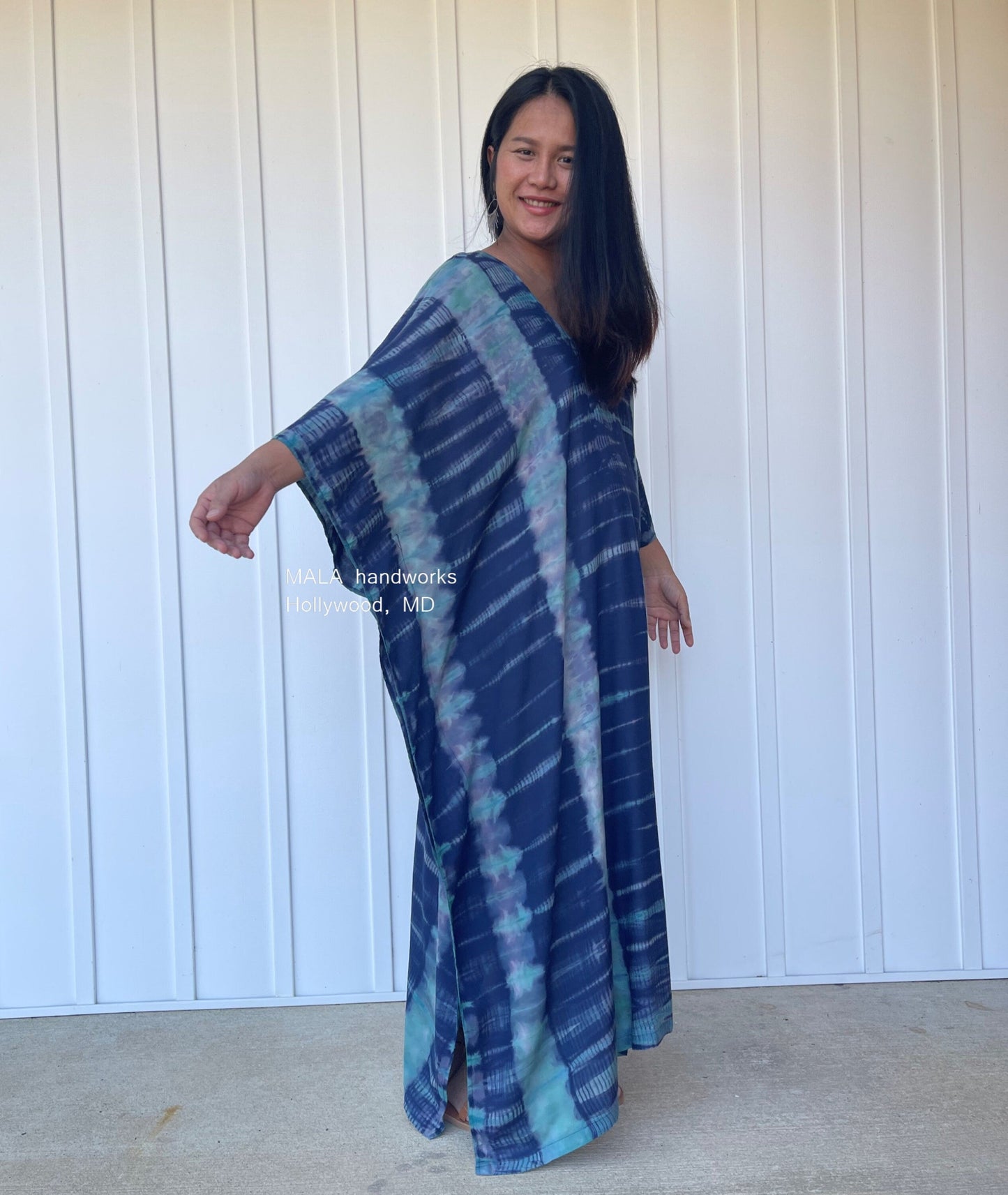 MALA handworks Mala Kaftan in Blue and Green Teal Tie Dye