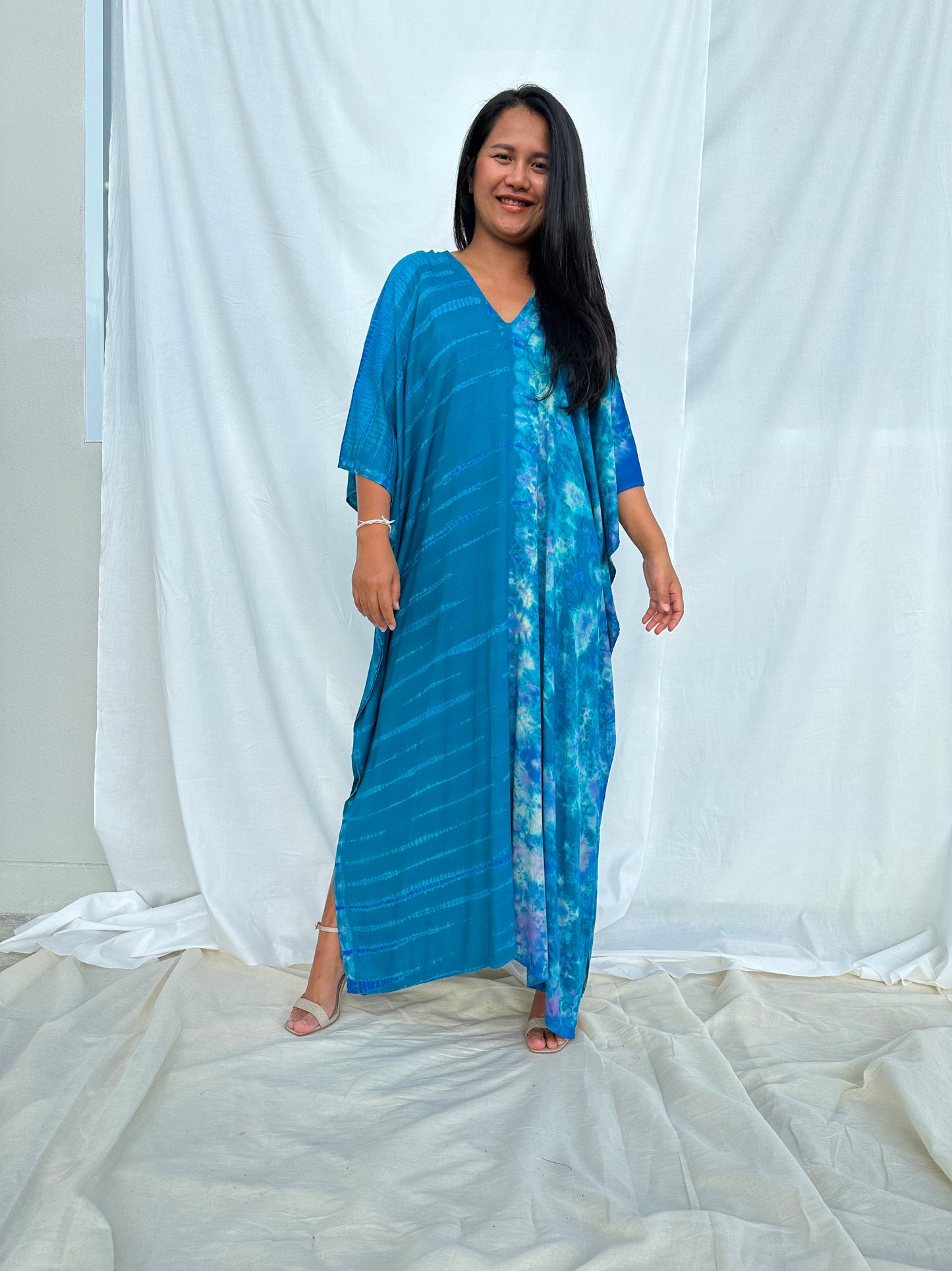 MALA handworks Mala Kaftan in Blue Teal Tie Dye