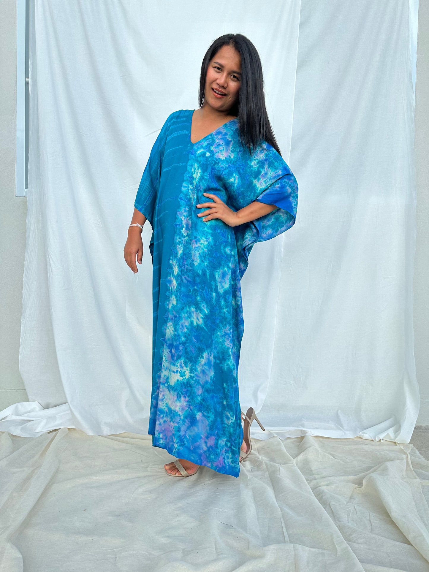 MALA handworks Mala Kaftan in Blue Teal Tie Dye