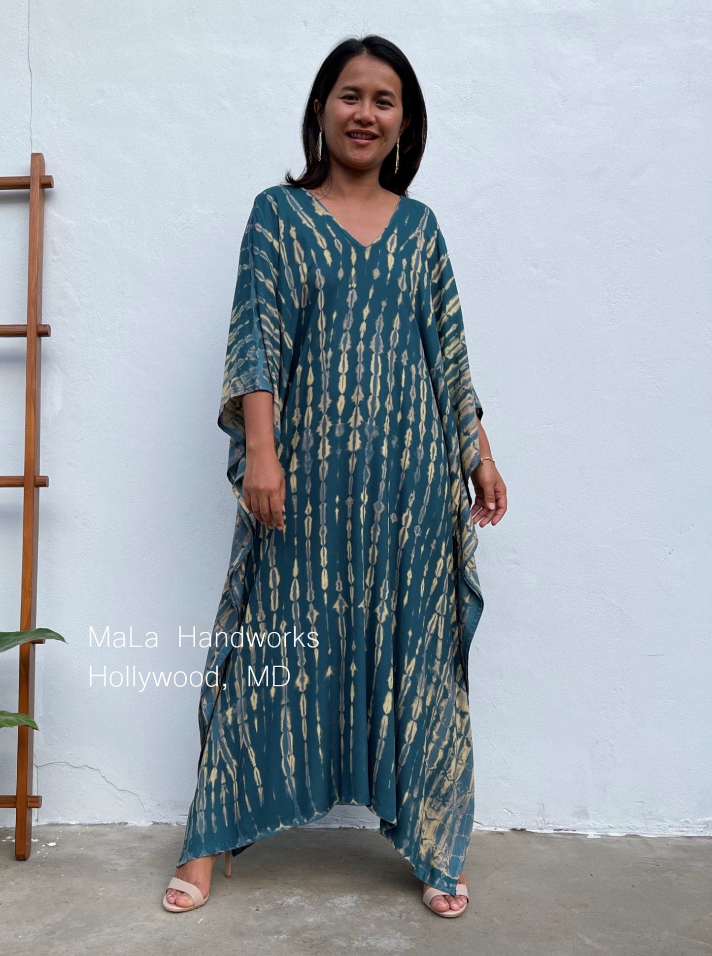 MALA handworks Mala Kaftan in Dark Green and Yellow Tie Dye