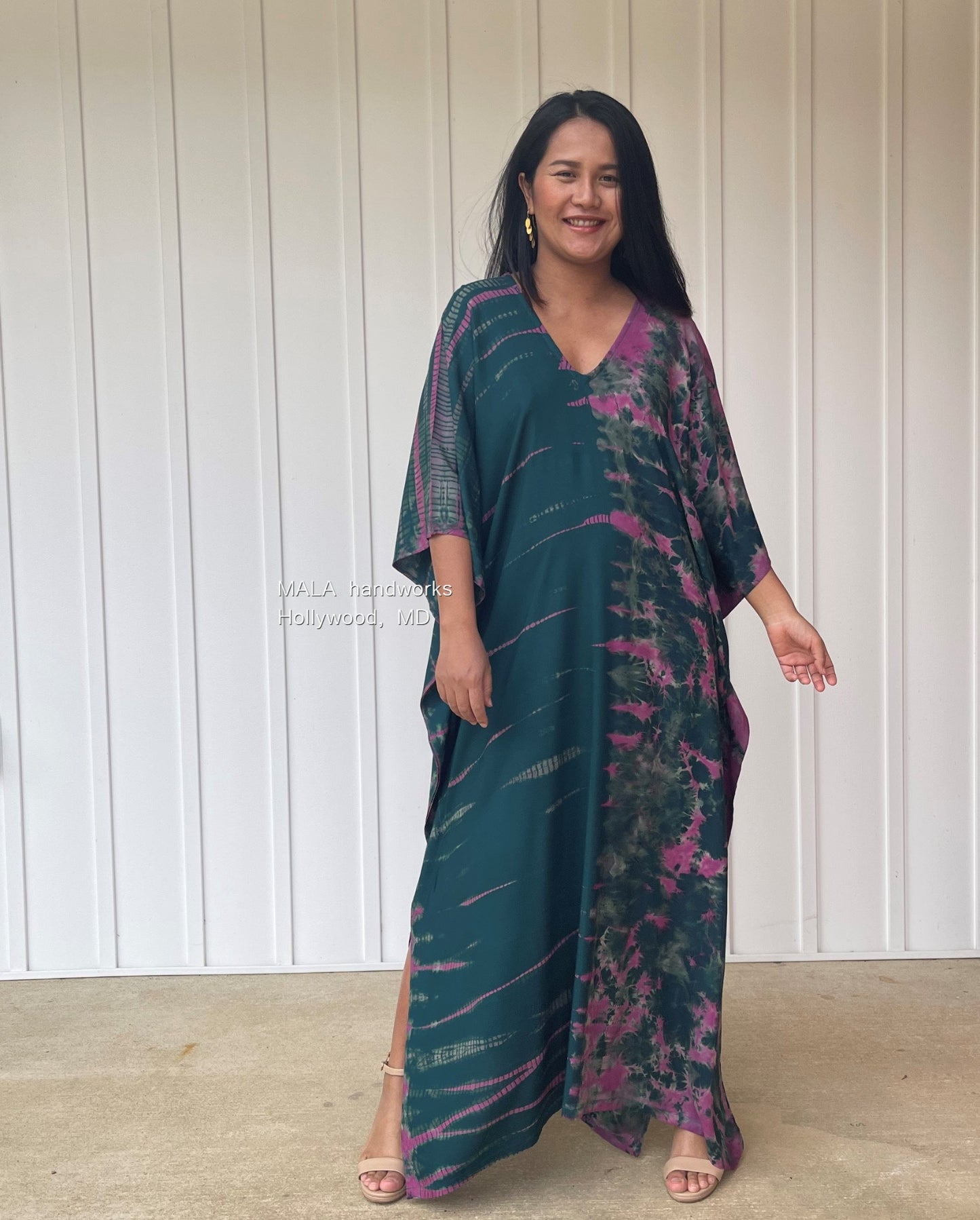 MALA handworks Mala Kaftan in Green and Fuchsia Tie Dye