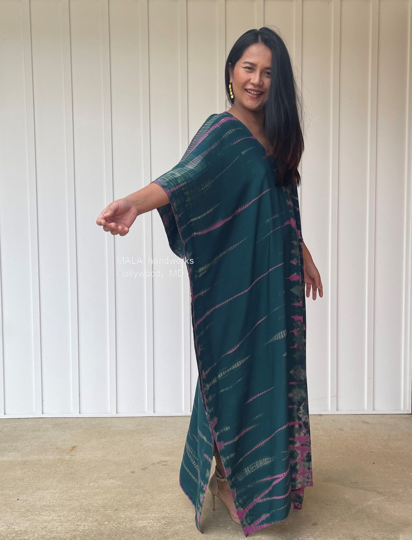 MALA handworks Mala Kaftan in Green and Fuchsia Tie Dye