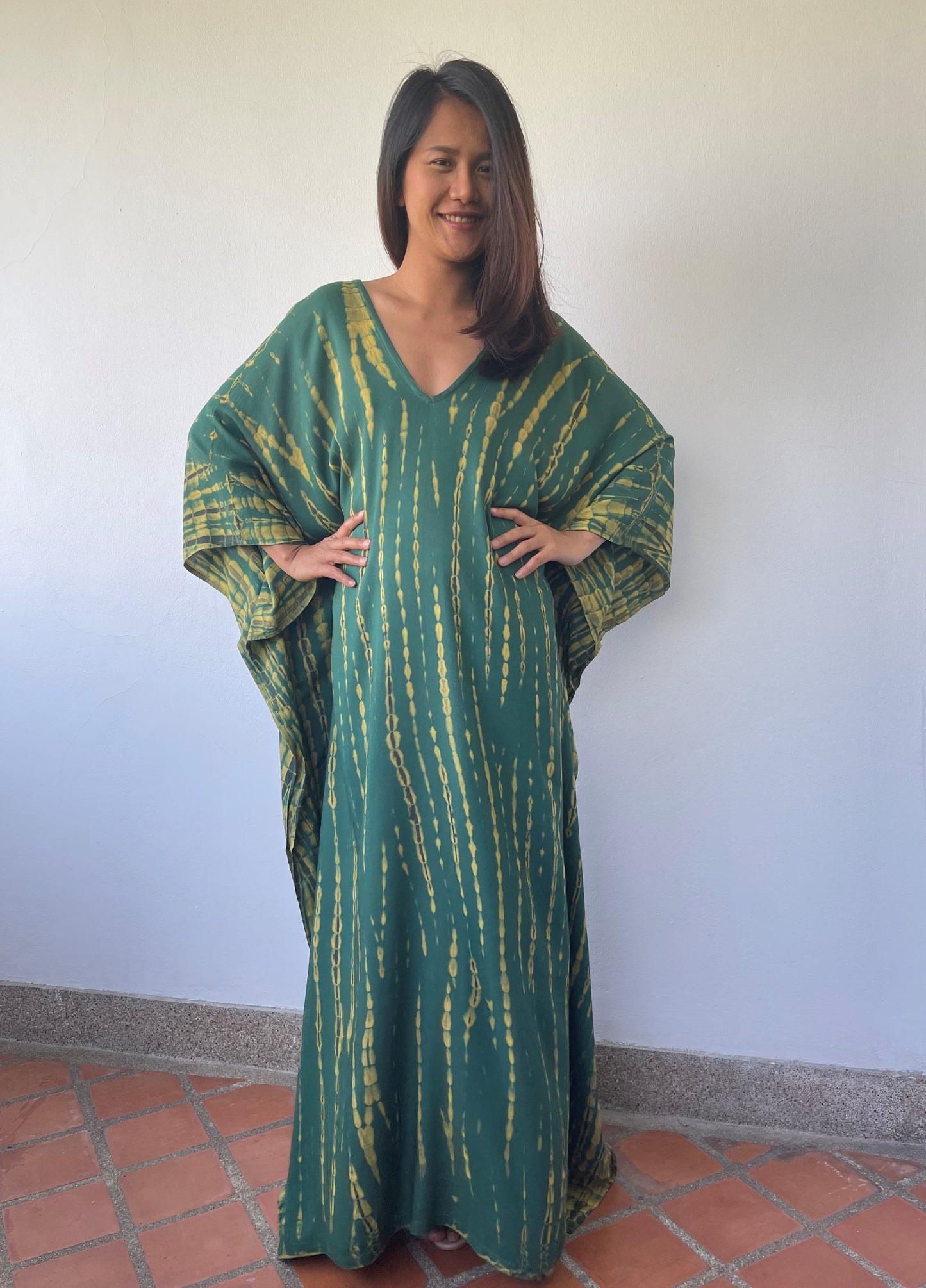 MALA handworks MaLa Kaftan in Green and Yellow Tie Dye