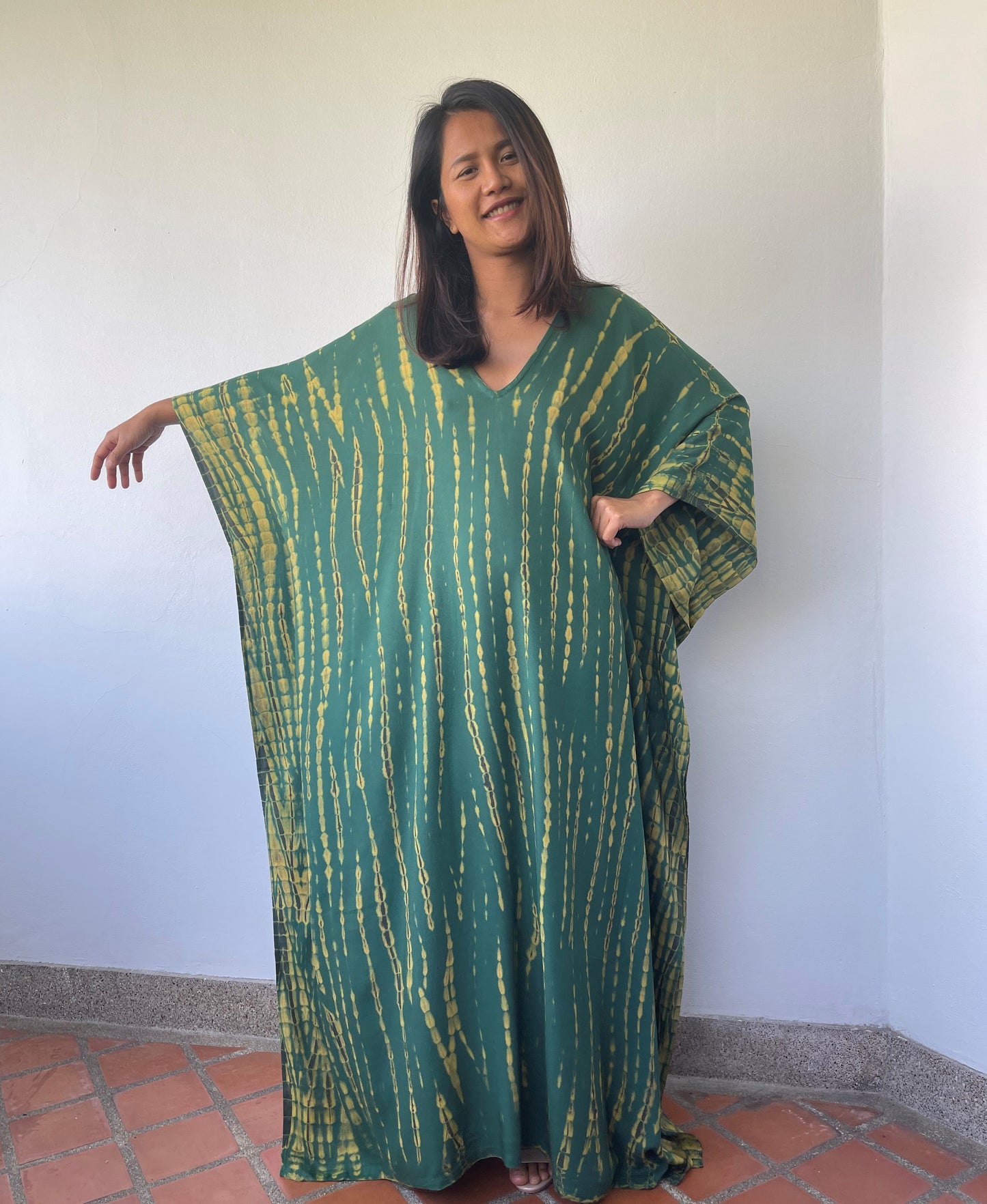 MALA handworks MaLa Kaftan in Green and Yellow Tie Dye