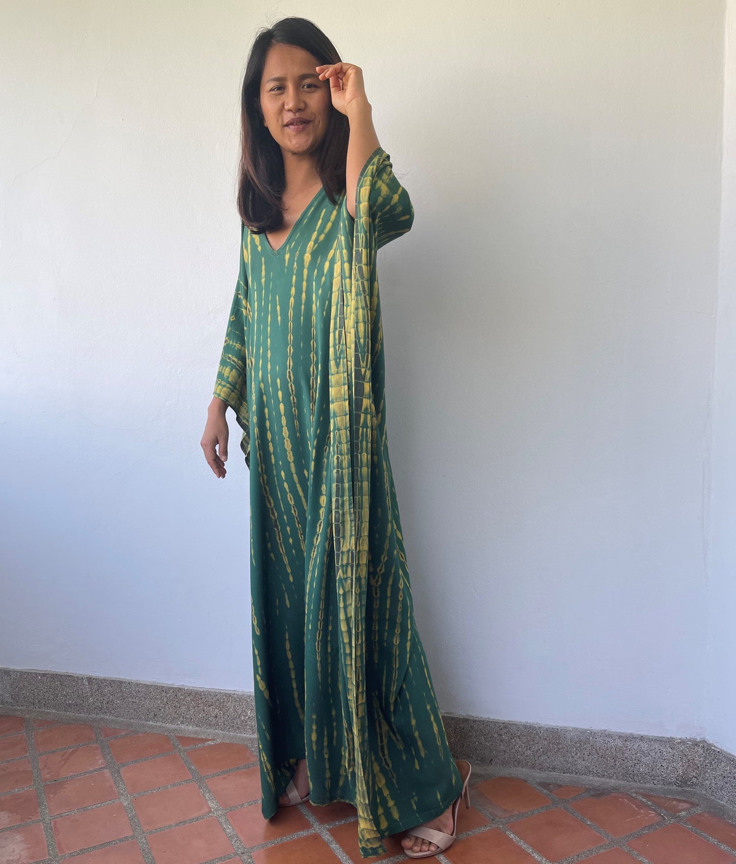 MALA handworks MaLa Kaftan in Green and Yellow Tie Dye