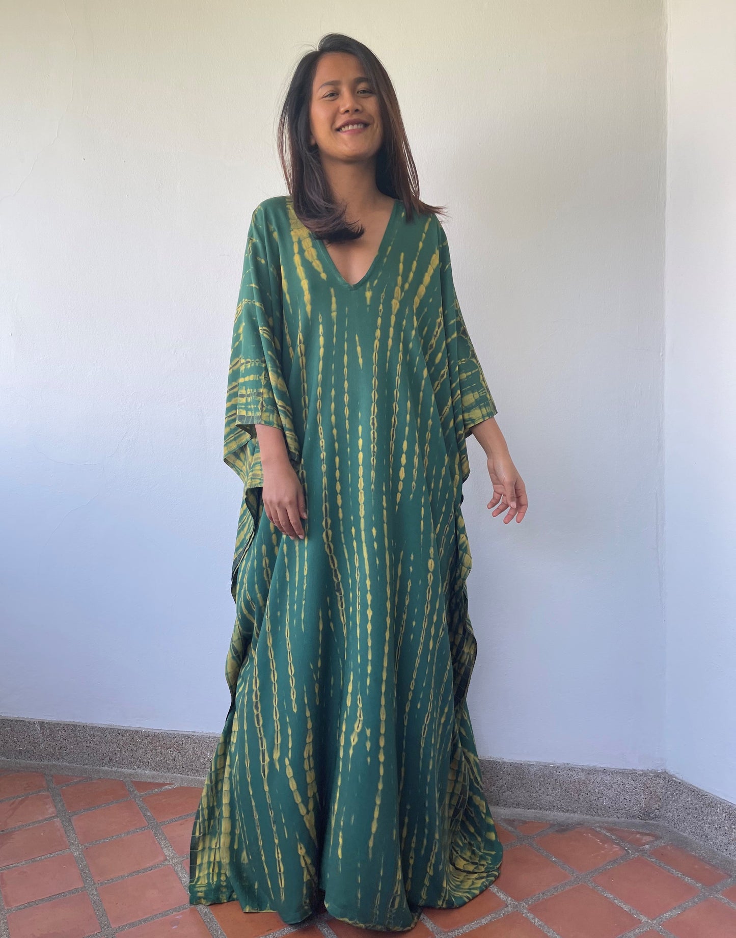 MALA handworks MaLa Kaftan in Green and Yellow Tie Dye