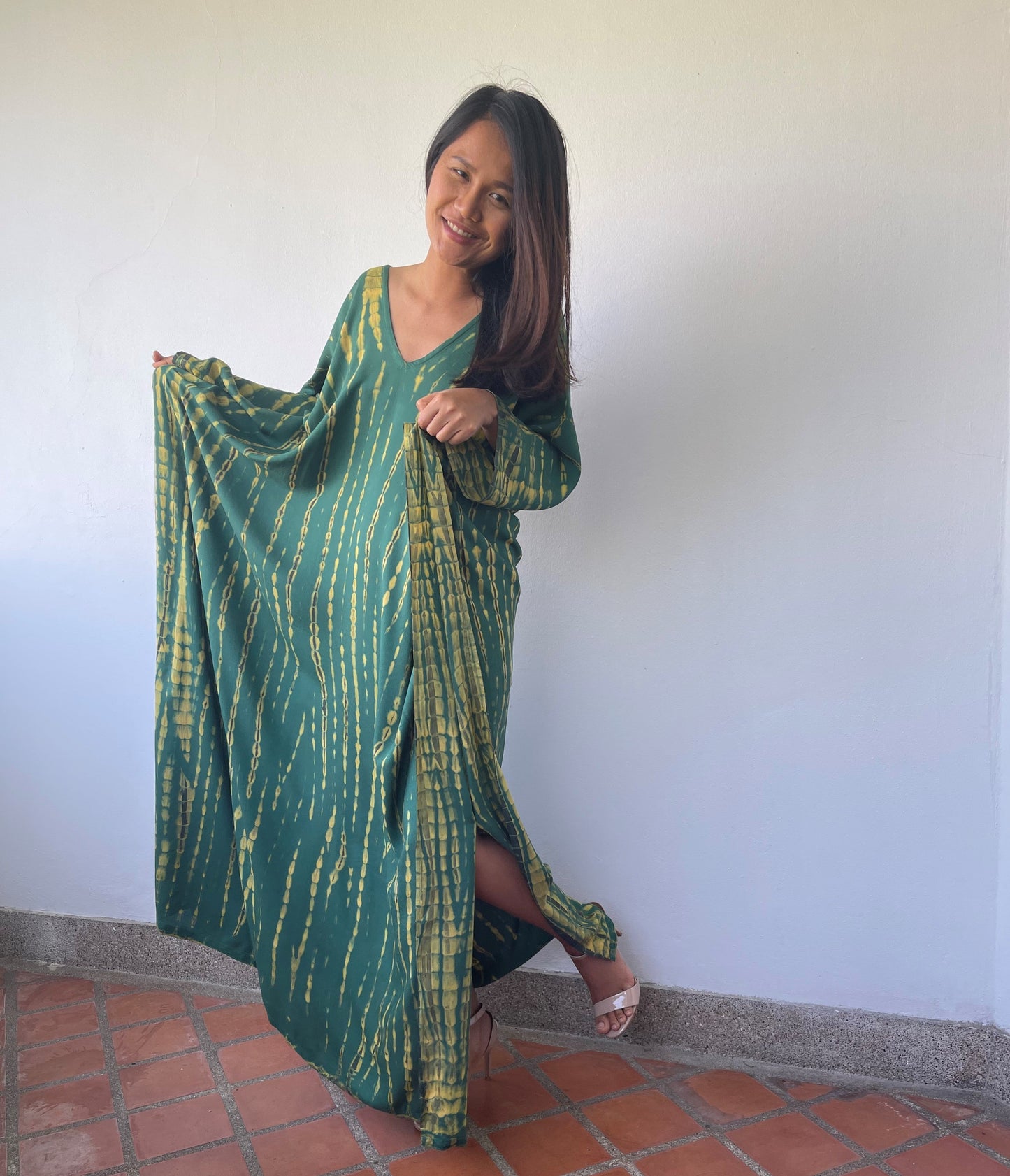 MALA handworks MaLa Kaftan in Green and Yellow Tie Dye