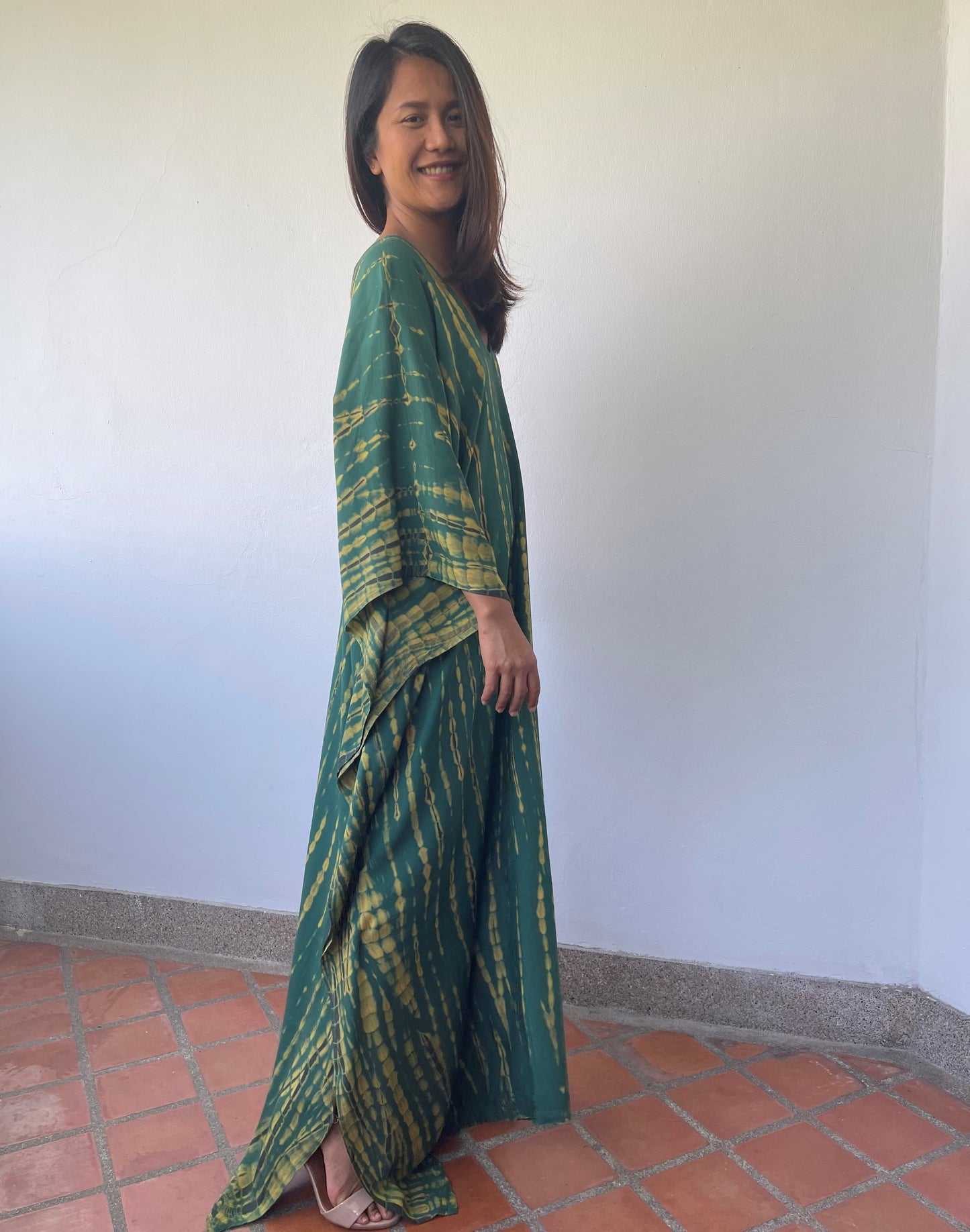 MALA handworks MaLa Kaftan in Green and Yellow Tie Dye
