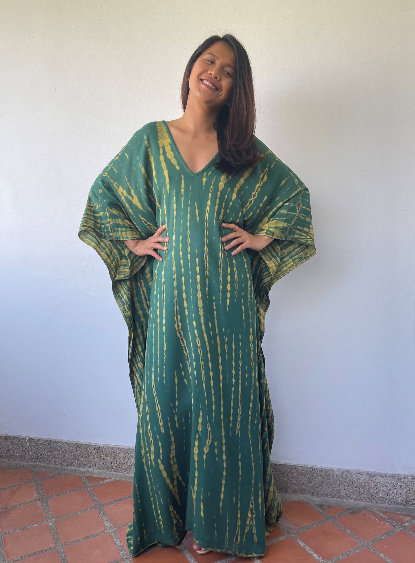 MALA handworks MaLa Kaftan in Green and Yellow Tie Dye
