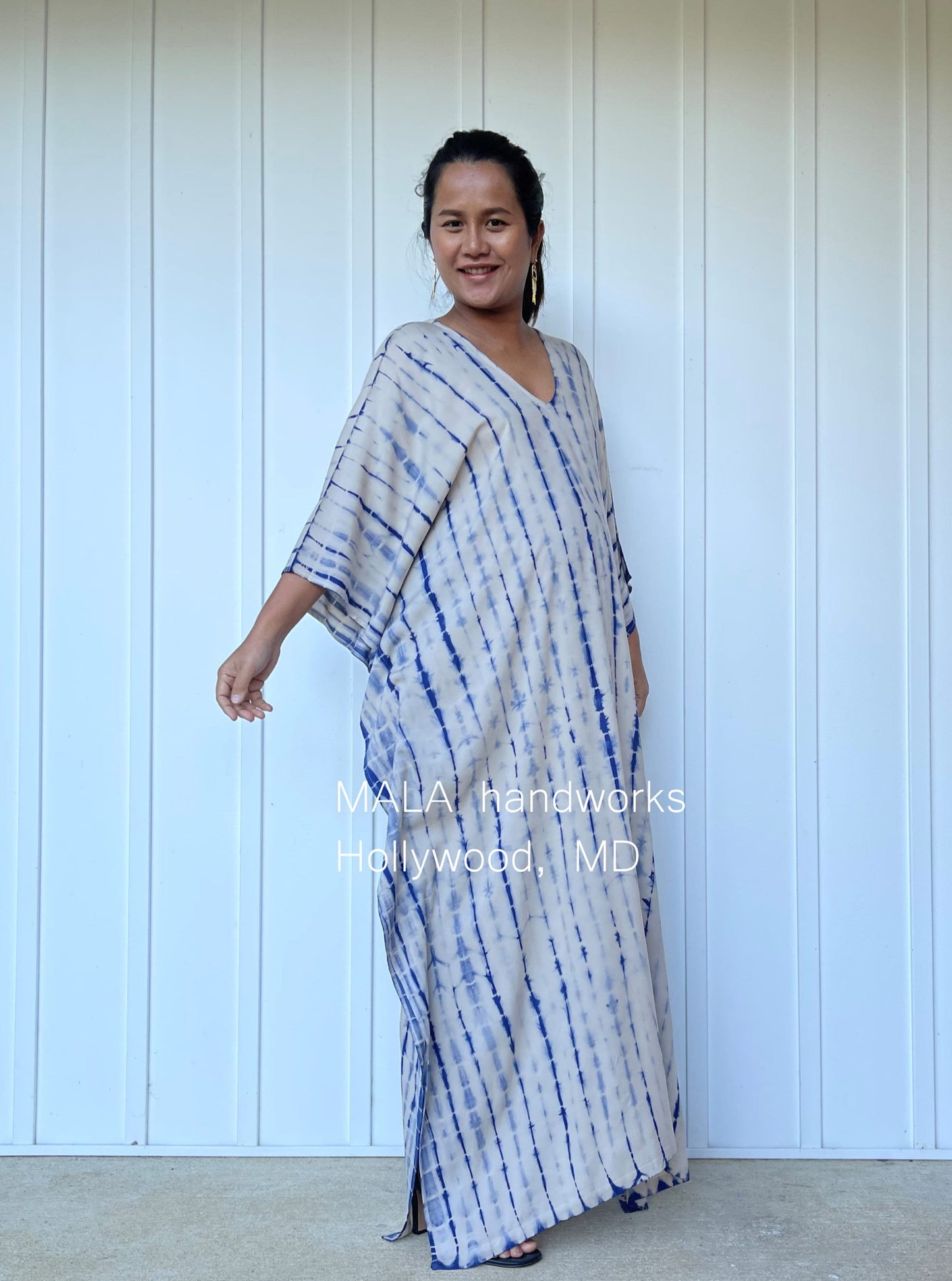 MALA handworks Mala Kaftan in Khaki and Blue Tie Dye