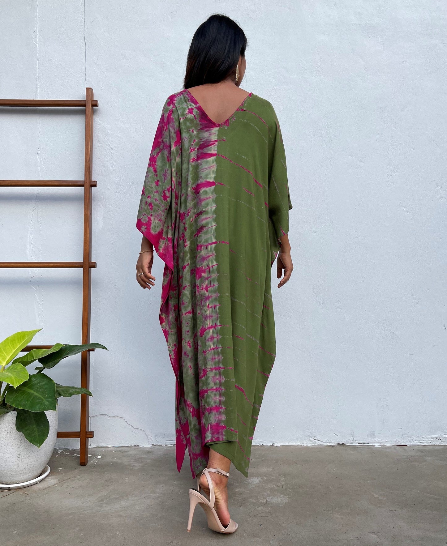 MALA handworks Mala Kaftan in Olive Green and Fuchsia Tie Dye