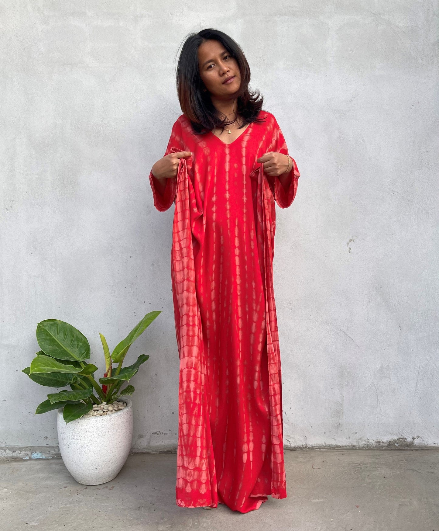 MALA handworks Mala Kaftan in Red and Pink Tie Dye