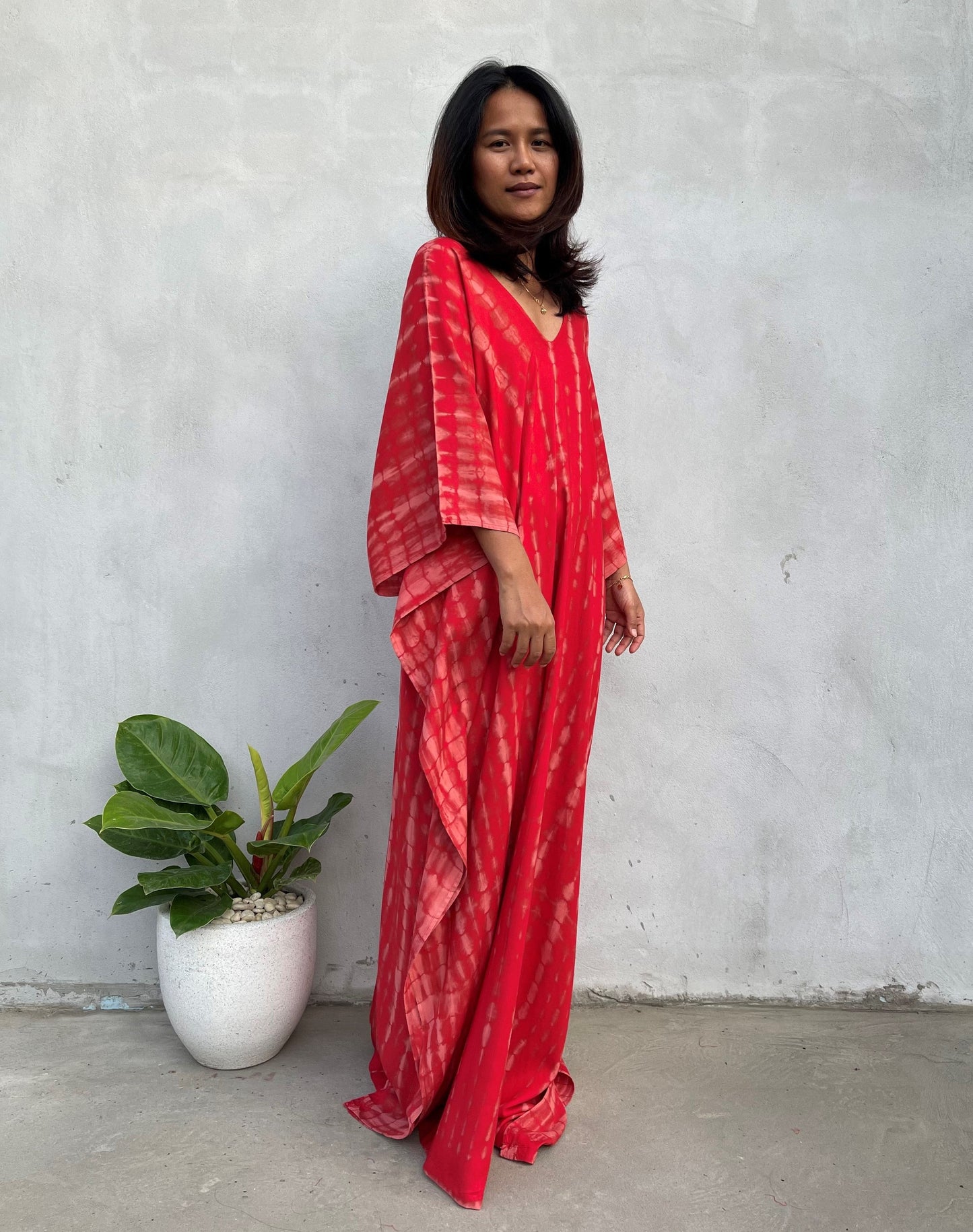 MALA handworks Mala Kaftan in Red and Pink Tie Dye