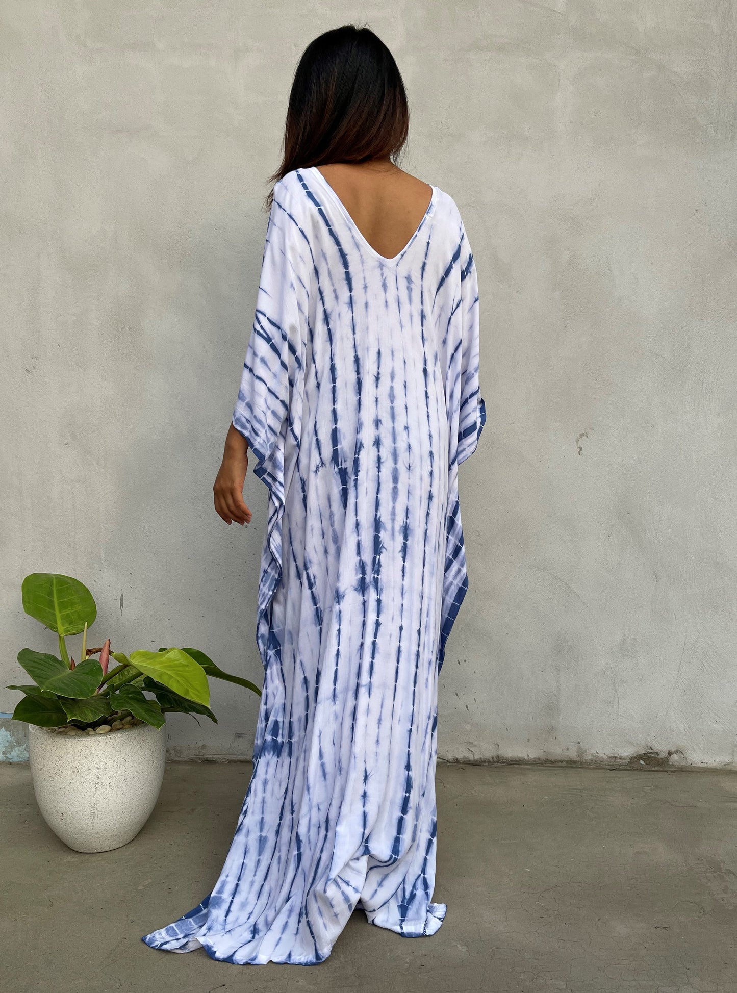 MALA handworks Mala Kaftan in White and Blue Tie Dye