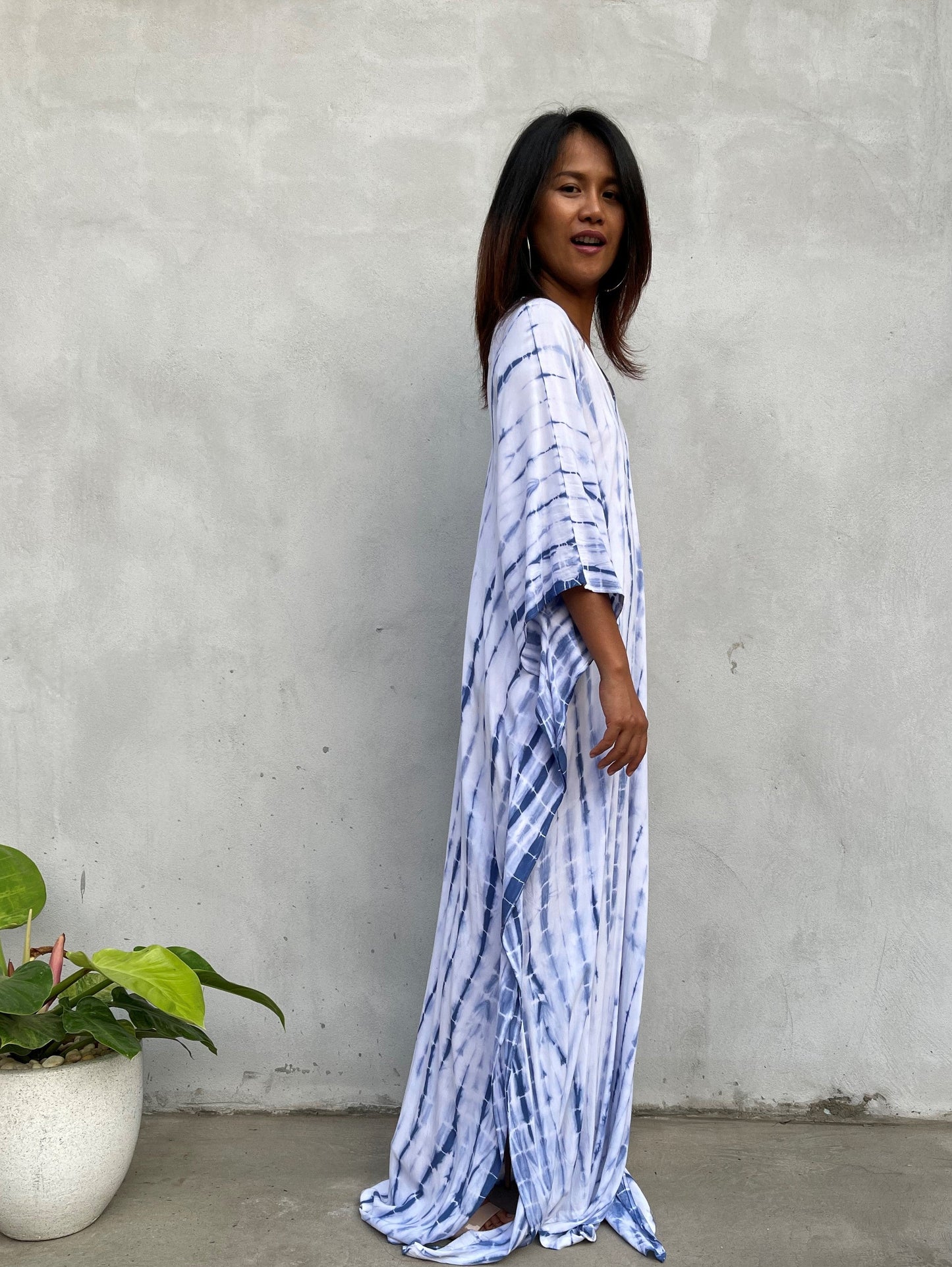 MALA handworks Mala Kaftan in White and Blue Tie Dye
