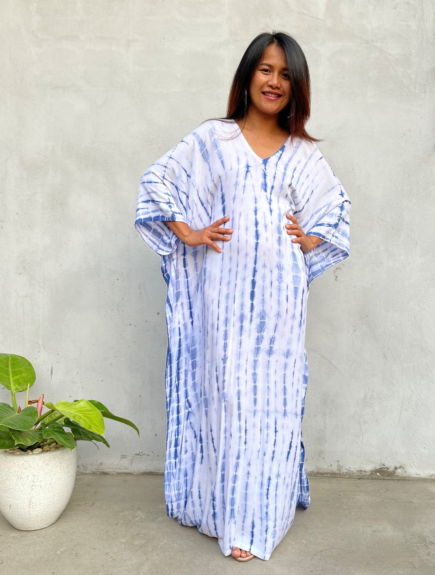 MALA handworks Mala Kaftan in White and Blue Tie Dye