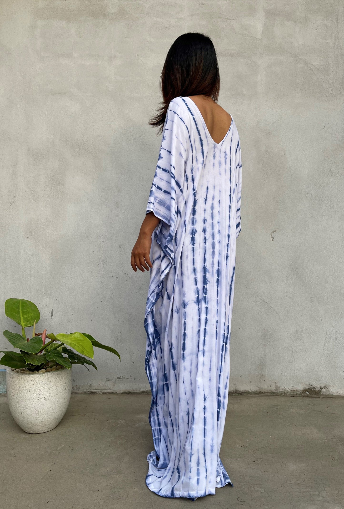 MALA handworks Mala Kaftan in White and Blue Tie Dye