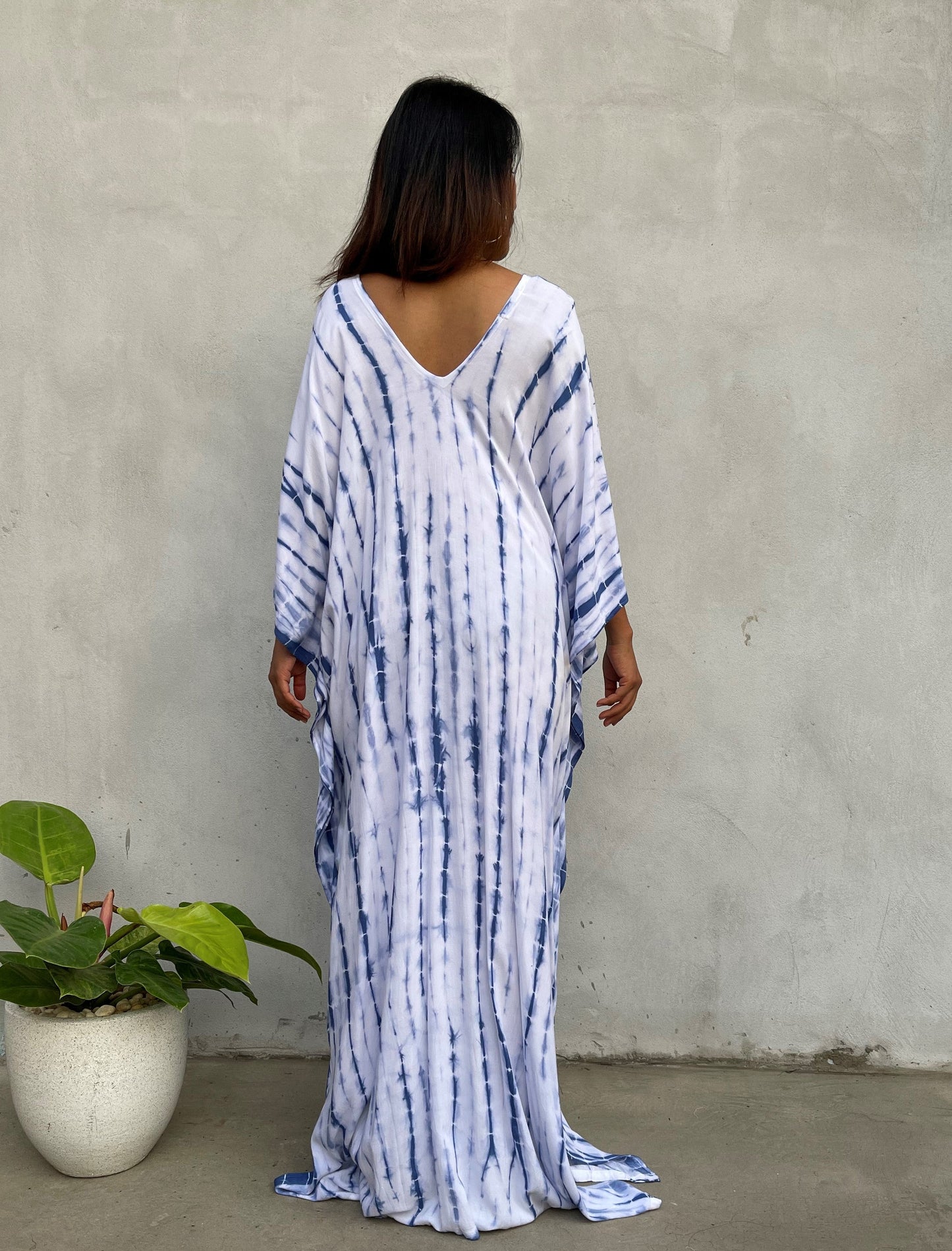 MALA handworks Mala Kaftan in White and Blue Tie Dye