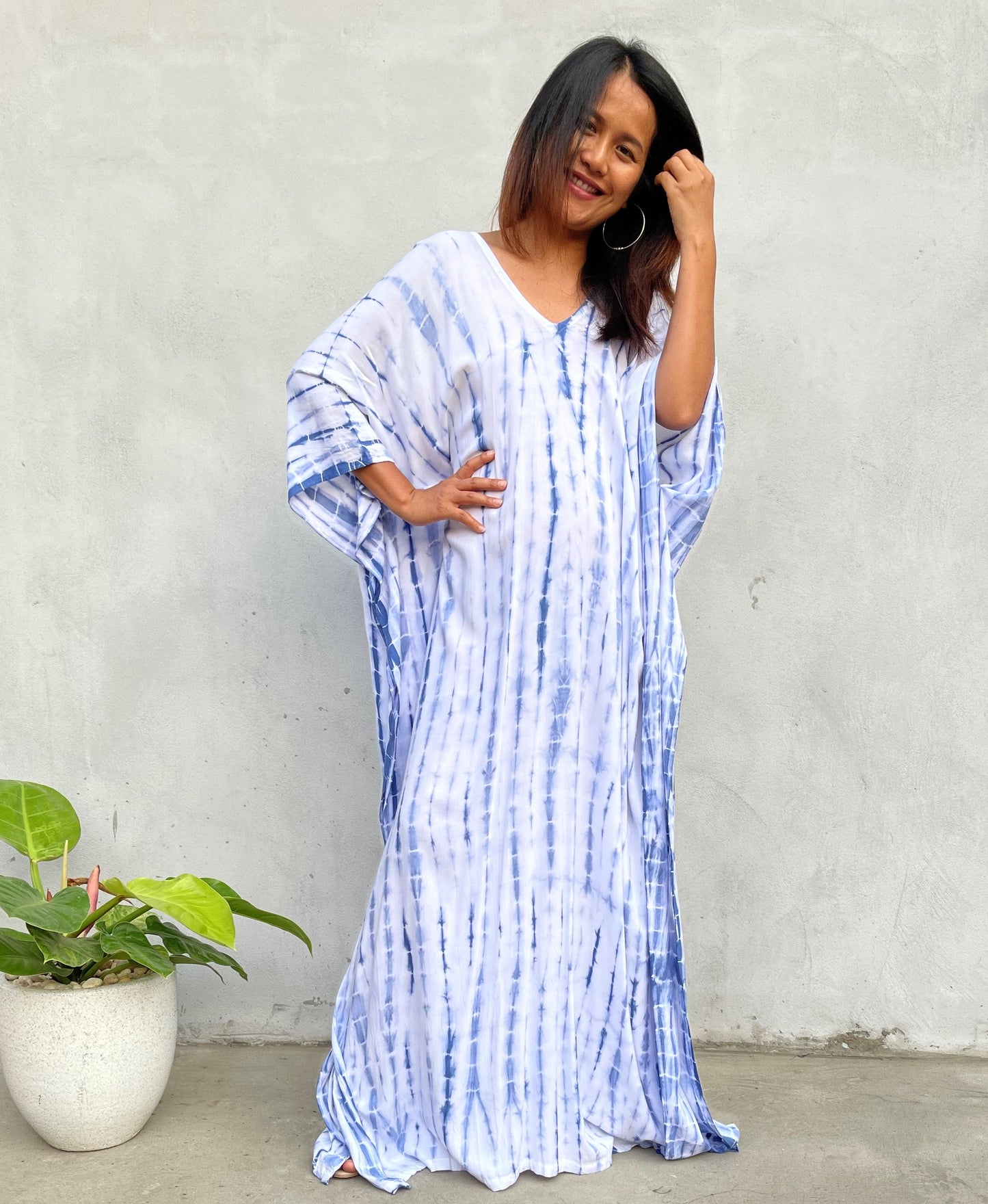 MALA handworks Mala Kaftan in White and Blue Tie Dye
