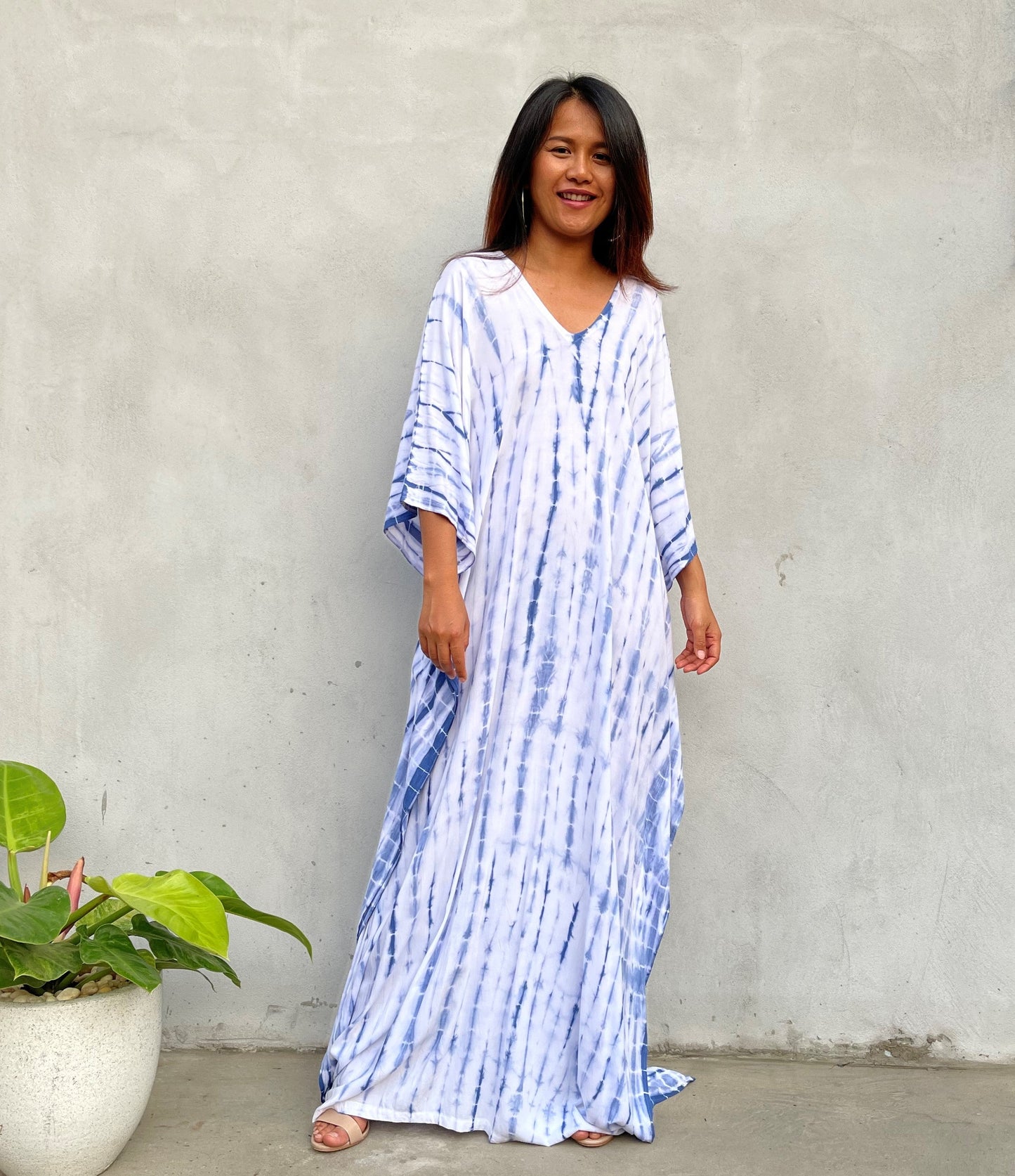 MALA handworks Mala Kaftan in White and Blue Tie Dye