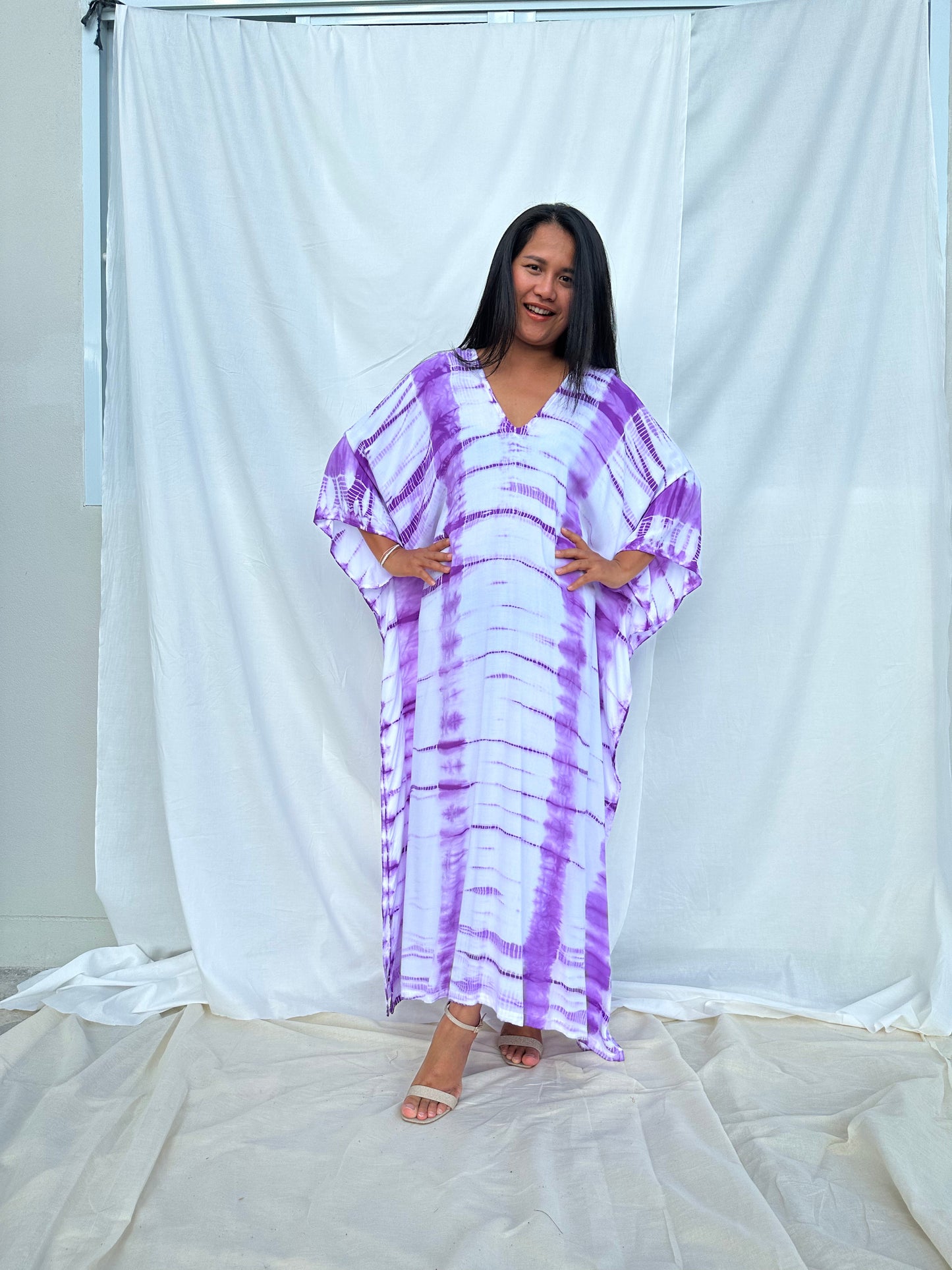 MALA handworks Mala Kaftan in White and Lavender Tie Dye