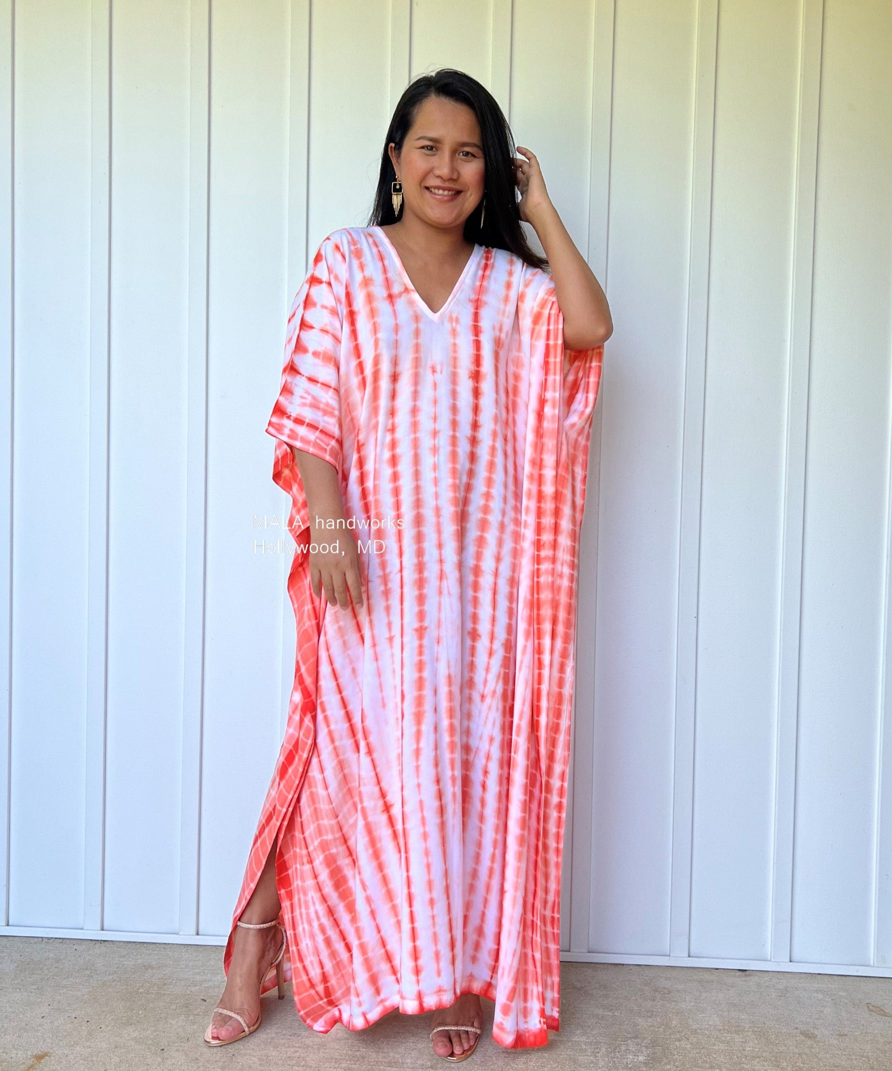MALA handworks Mala Kaftan in White and Orange Tie Dye