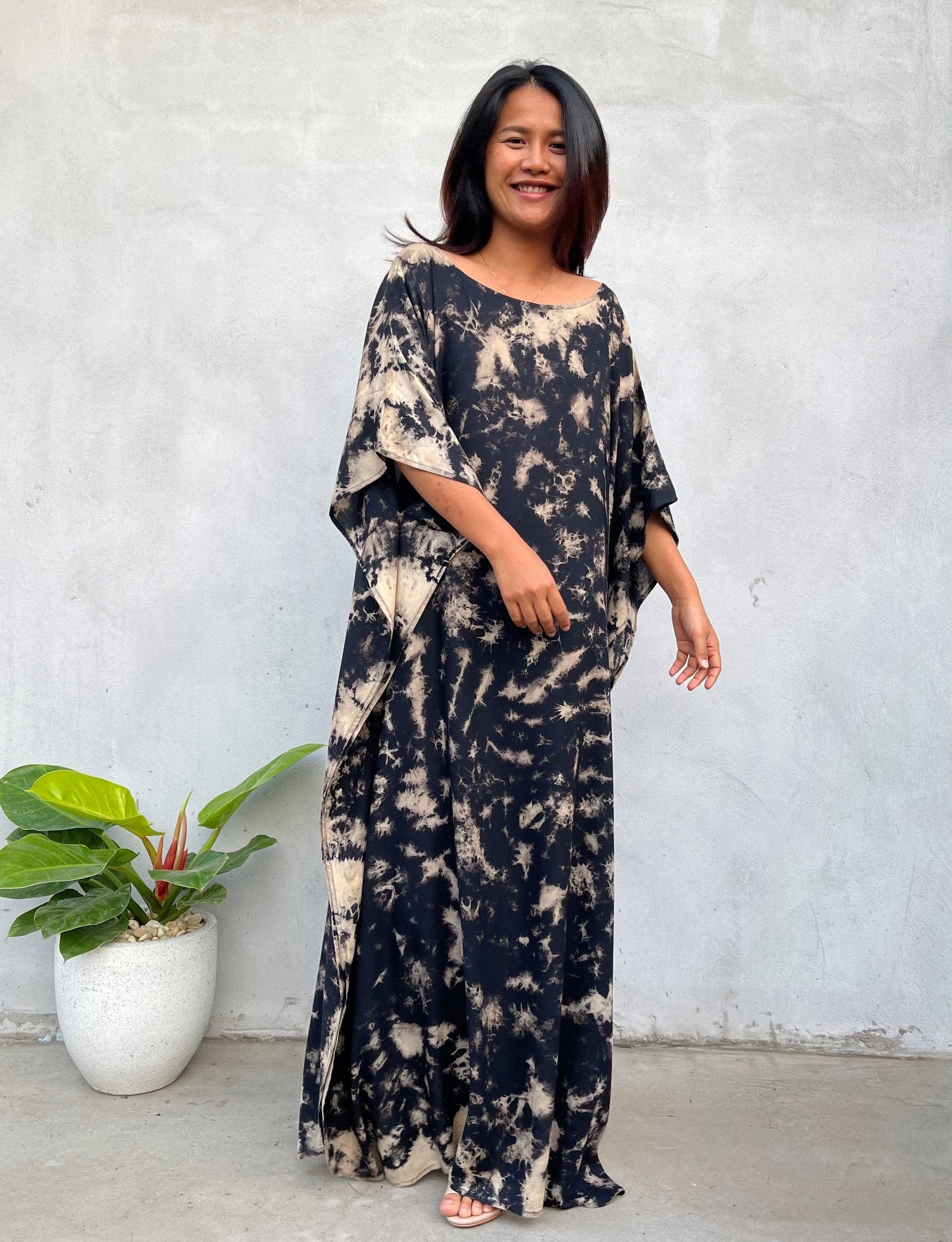MALA handworks Mia Boat Neck Kaftan in Black Tie Dye