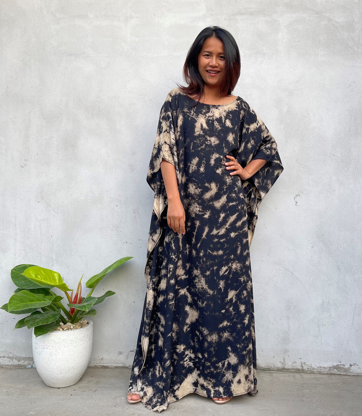 MALA handworks Mia Boat Neck Kaftan in Black Tie Dye