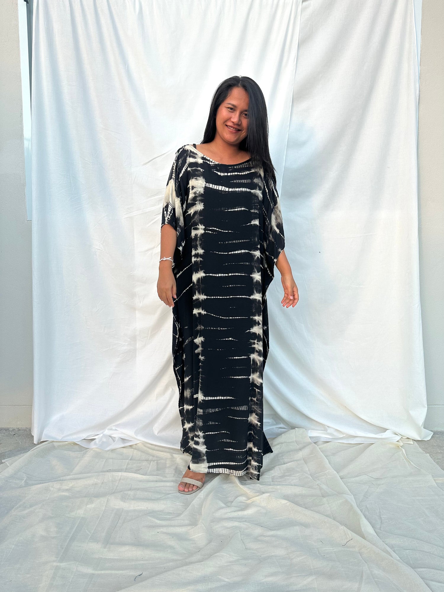 MALA handworks Mia Boat Neck Kaftan in Black Tie Dye
