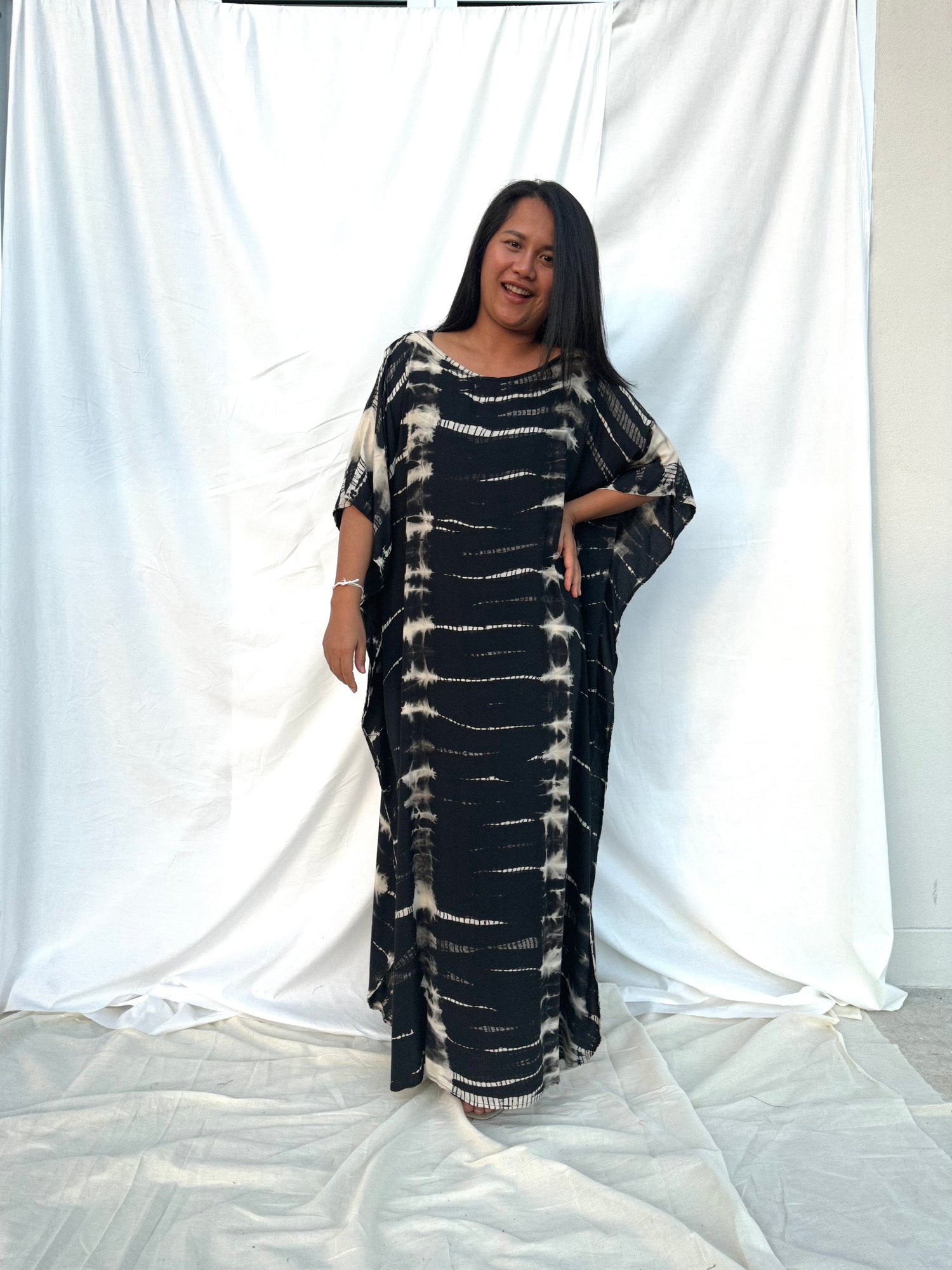 MALA handworks Mia Boat Neck Kaftan in Black Tie Dye