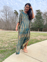 MALA handworks  Mia Boat Neck Kaftan in Green and Yellow Tie Dye