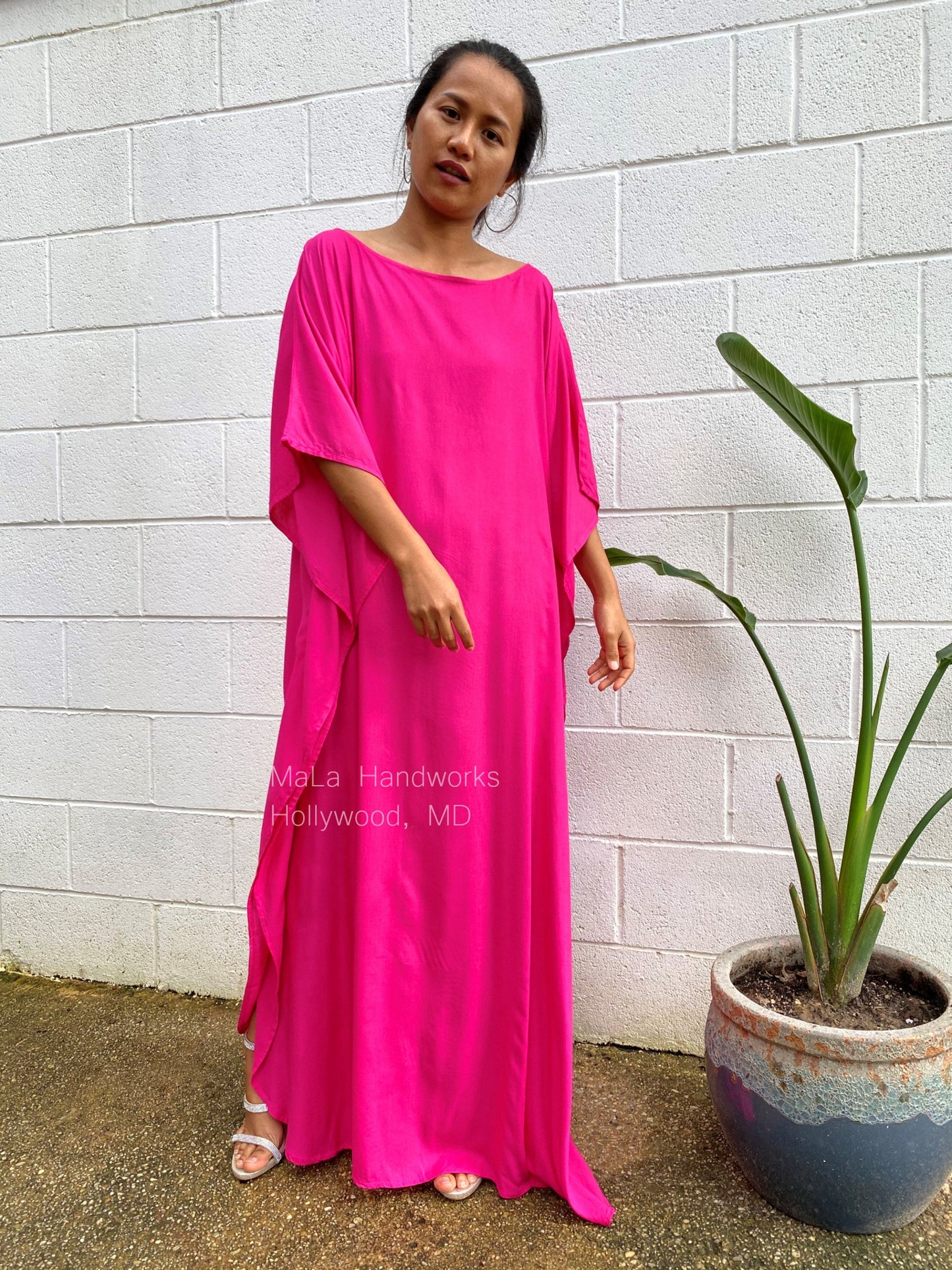 MALA handworks Mia Boat Neck Kaftan in Pink Fuchsia