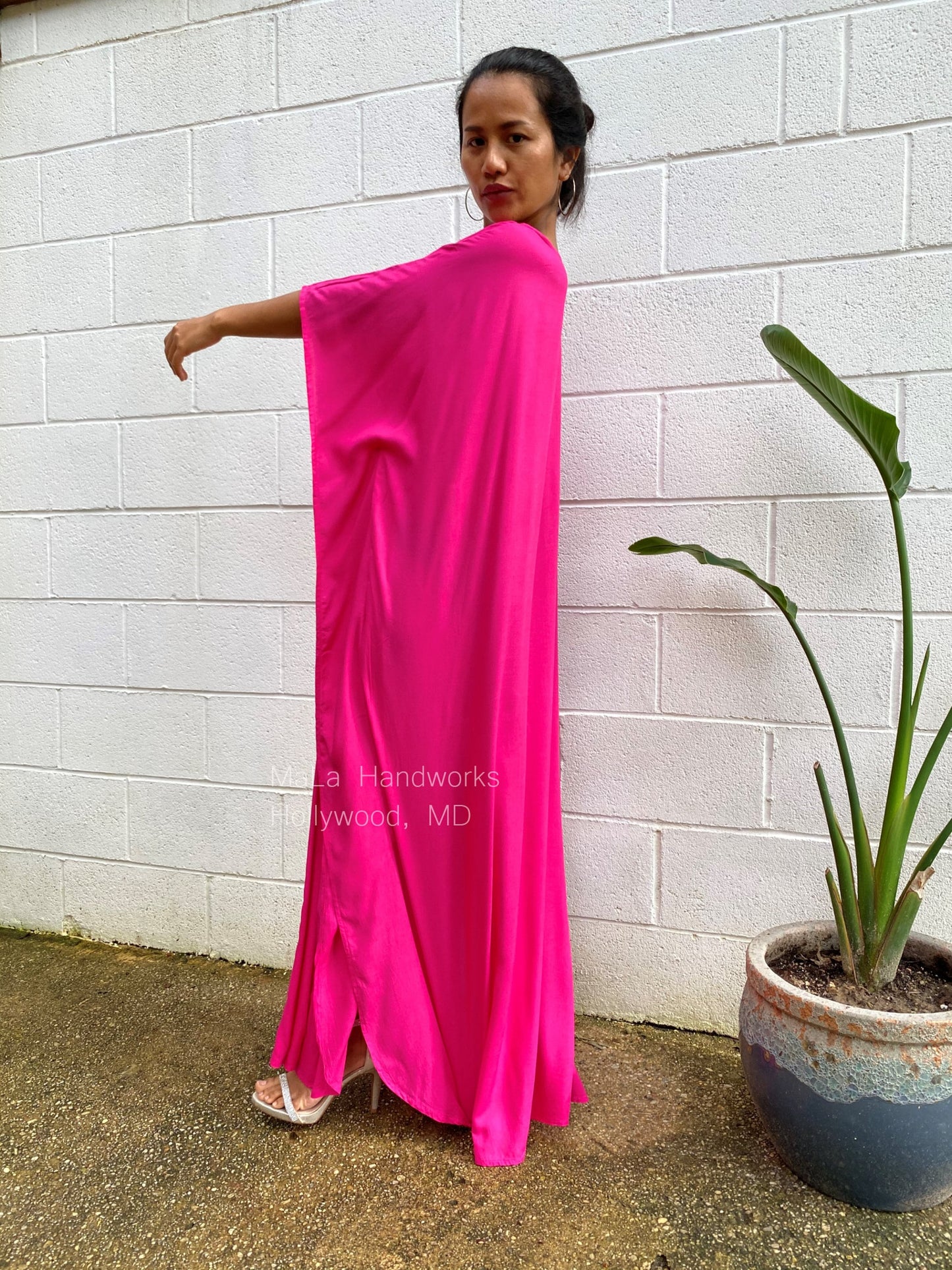 MALA handworks Mia Boat Neck Kaftan in Pink Fuchsia
