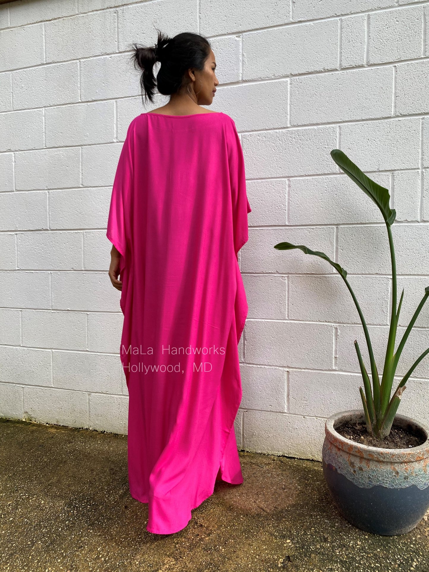 MALA handworks Mia Boat Neck Kaftan in Pink Fuchsia