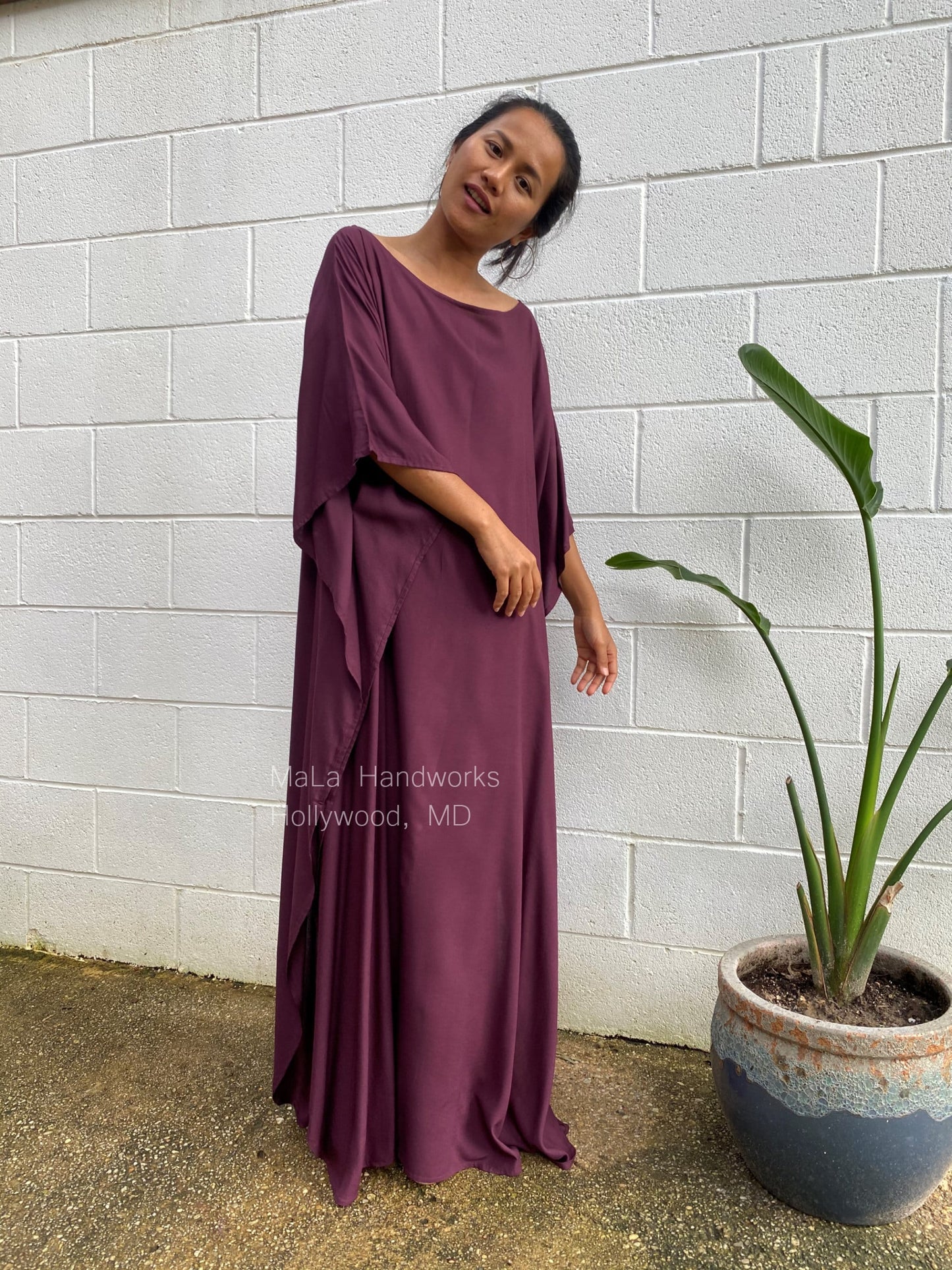 MALA handworks Mia Boat Neck Kaftan in Purple