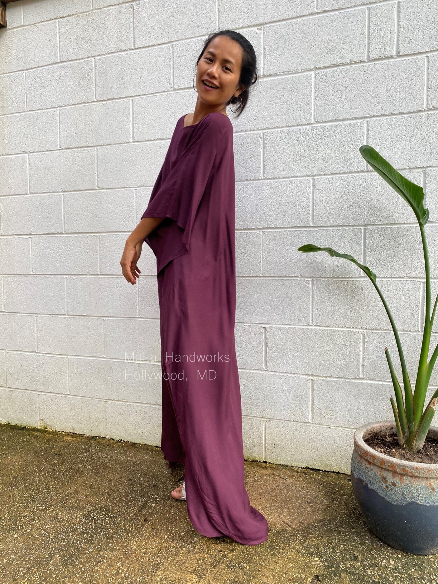 MALA handworks Mia Boat Neck Kaftan in Purple