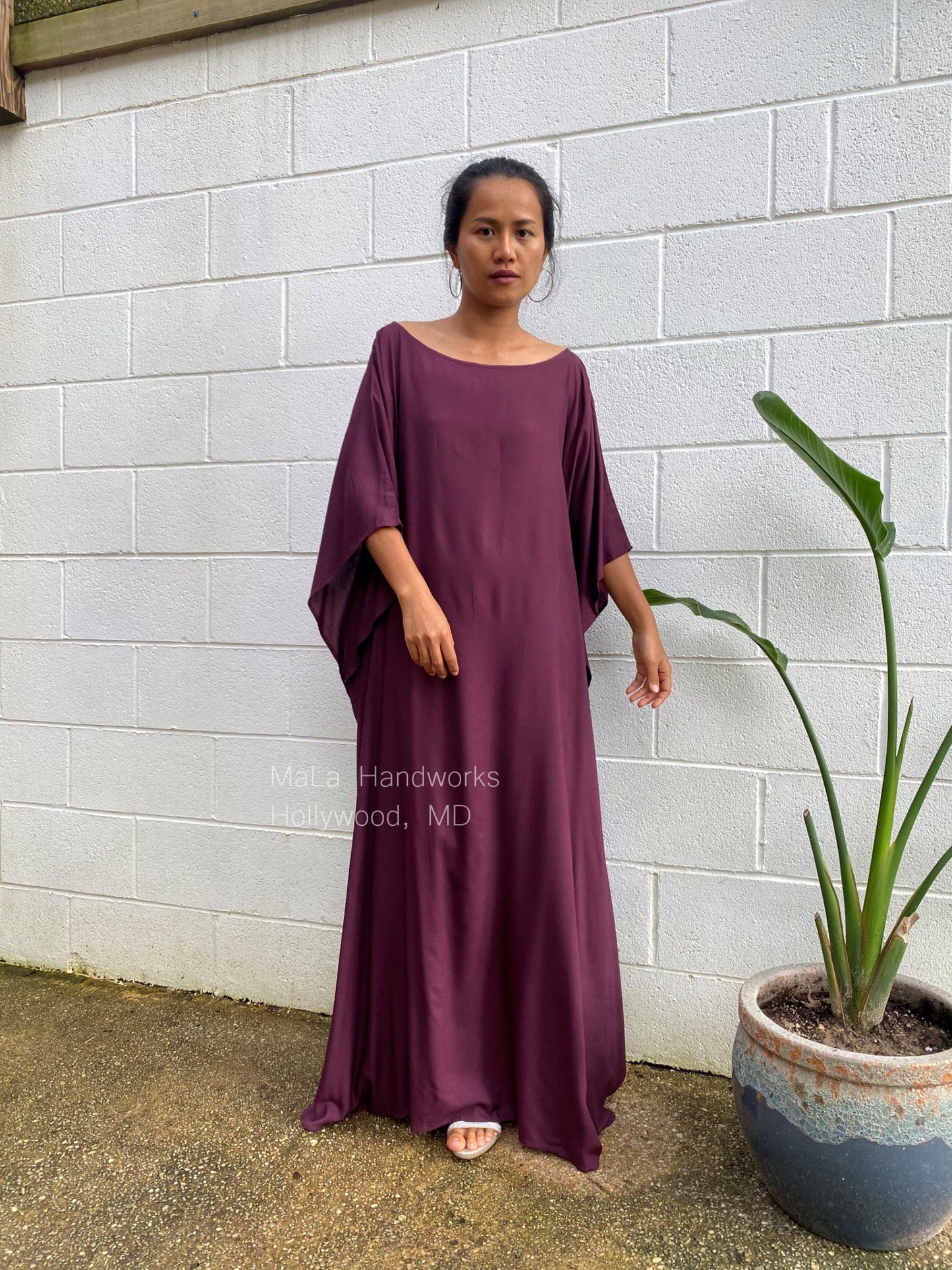 MALA handworks Mia Boat Neck Kaftan in Purple