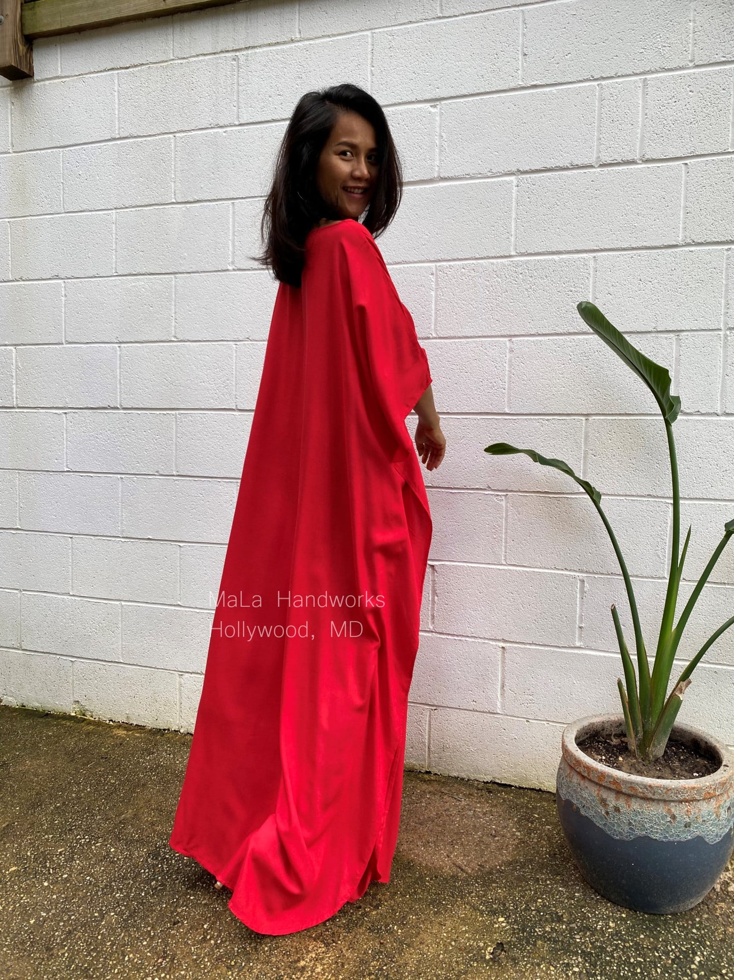 MALA handworks Mia Boat Neck Kaftan in Red