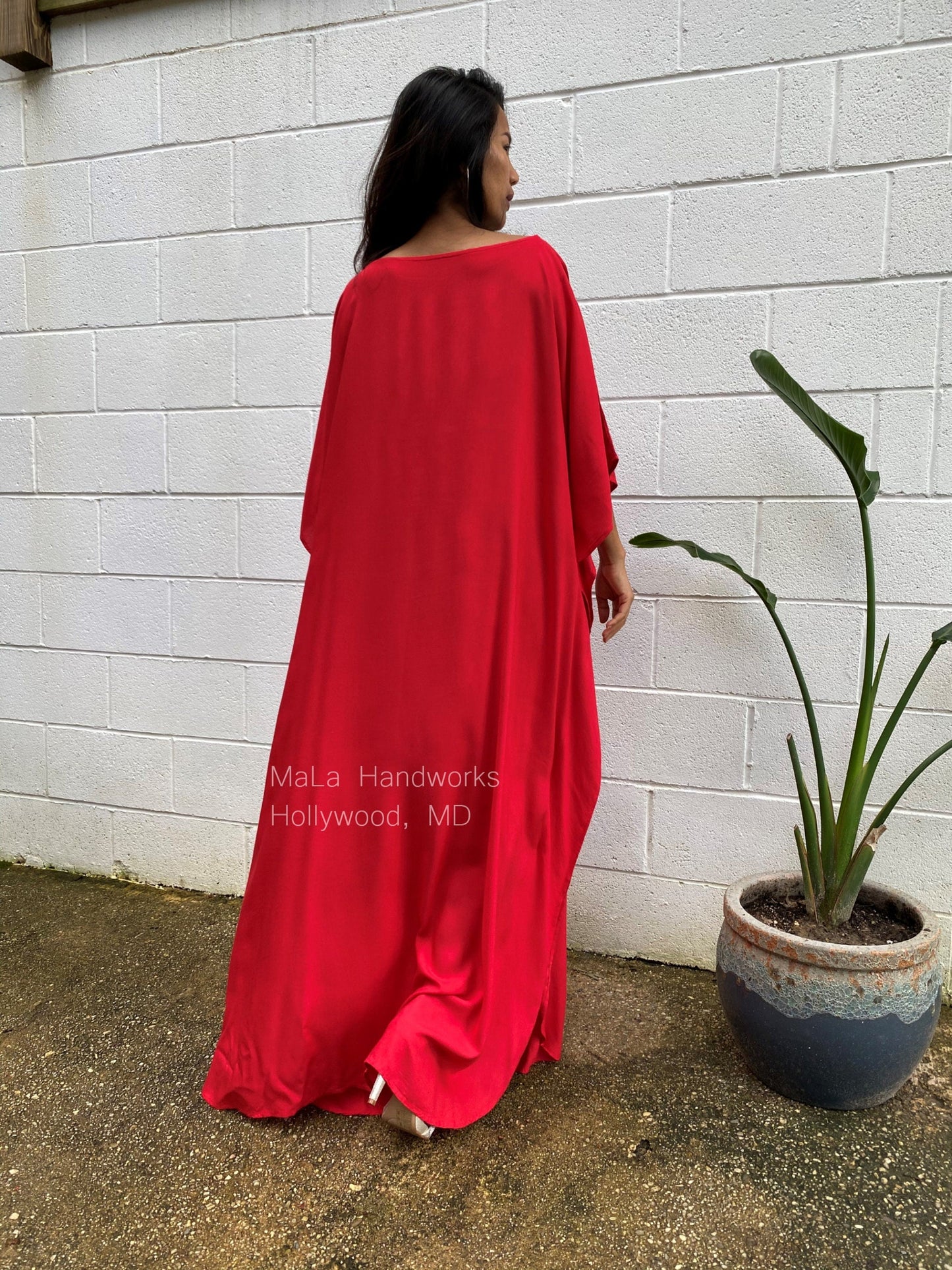 MALA handworks Mia Boat Neck Kaftan in Red