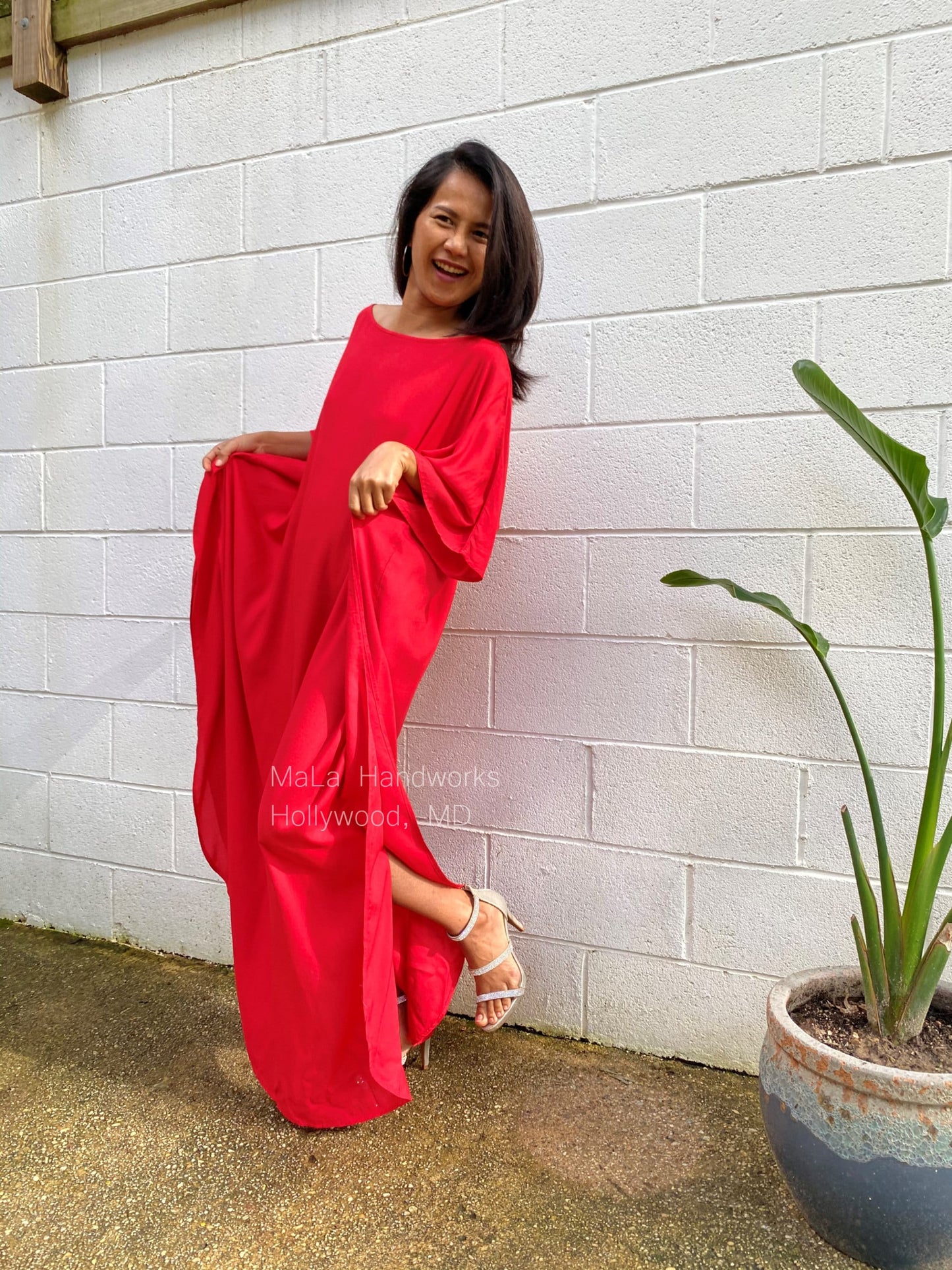 MALA handworks Mia Boat Neck Kaftan in Red