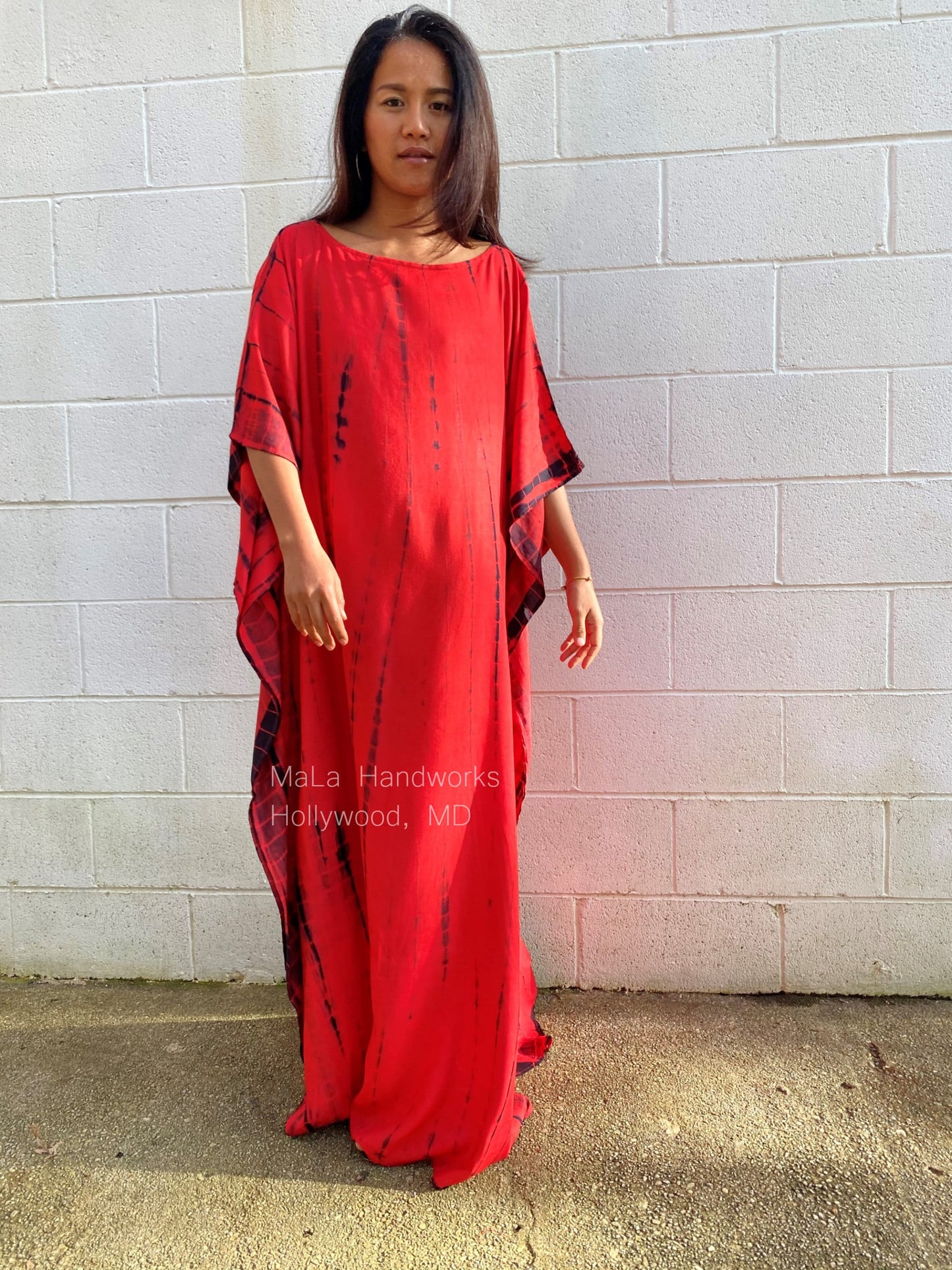 MALA handworks Mia Boat Neck Kaftan in Red and Black Tie Dye