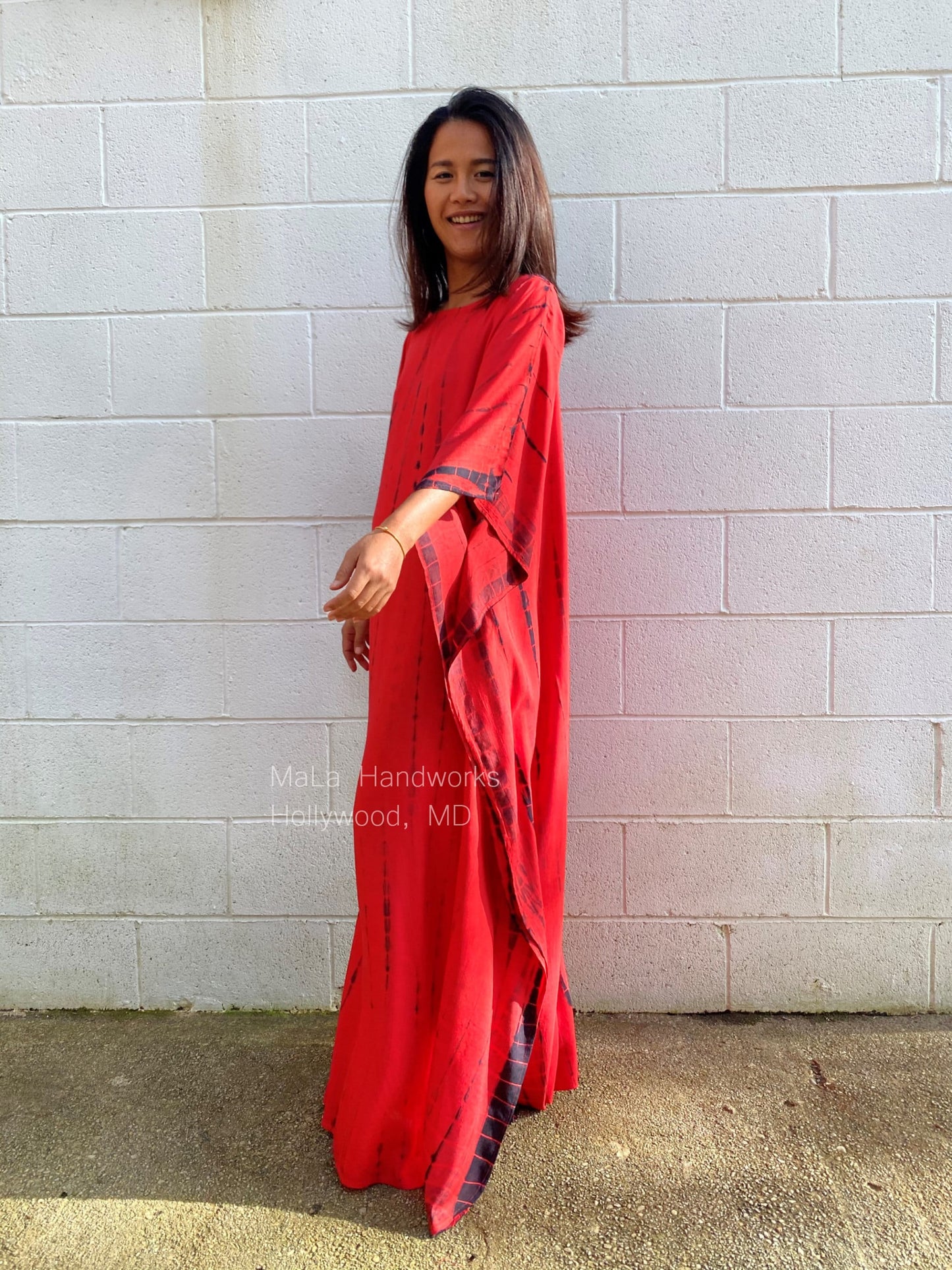 MALA handworks Mia Boat Neck Kaftan in Red and Black Tie Dye