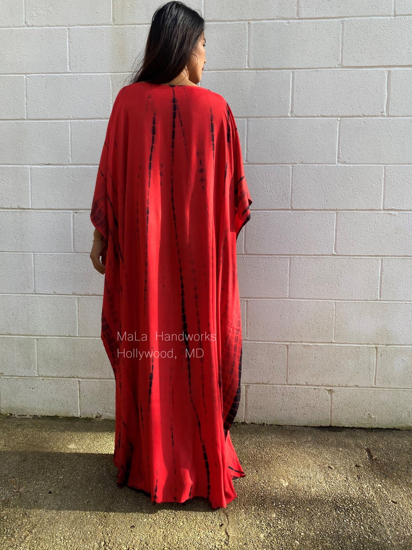MALA handworks Mia Boat Neck Kaftan in Red and Black Tie Dye