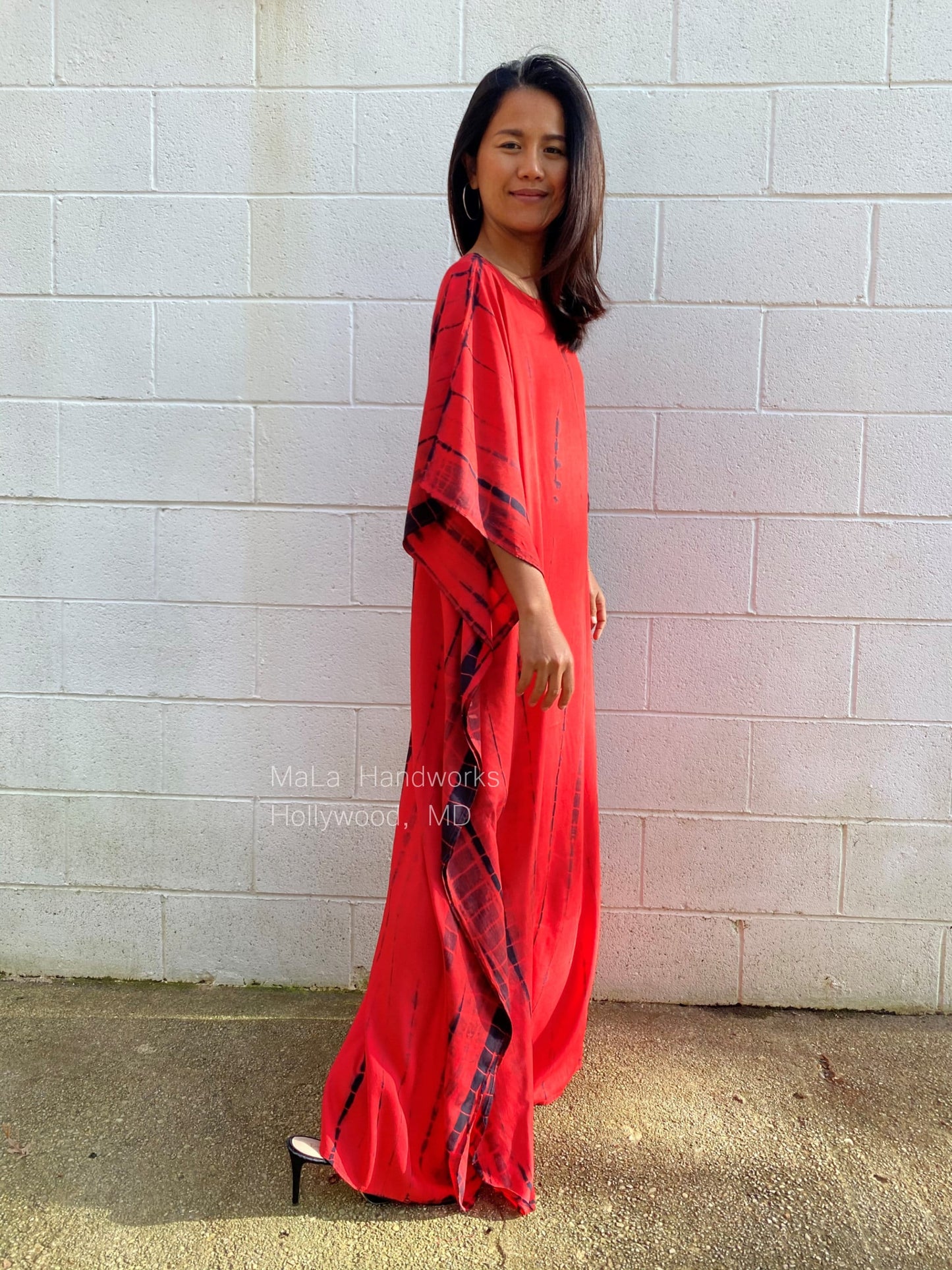MALA handworks Mia Boat Neck Kaftan in Red and Black Tie Dye