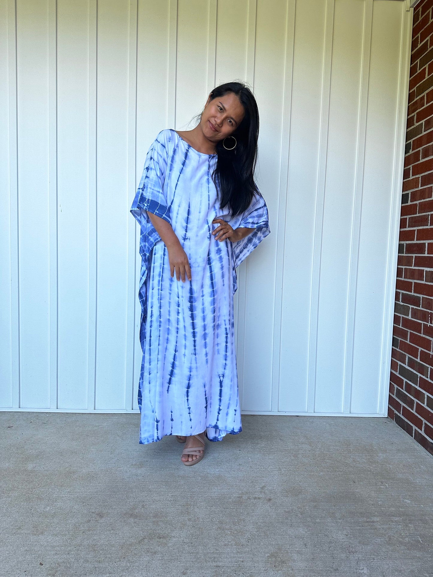 MALA handworks Mia Boat Neck Kaftan in White and Blue Purple Tie Dye