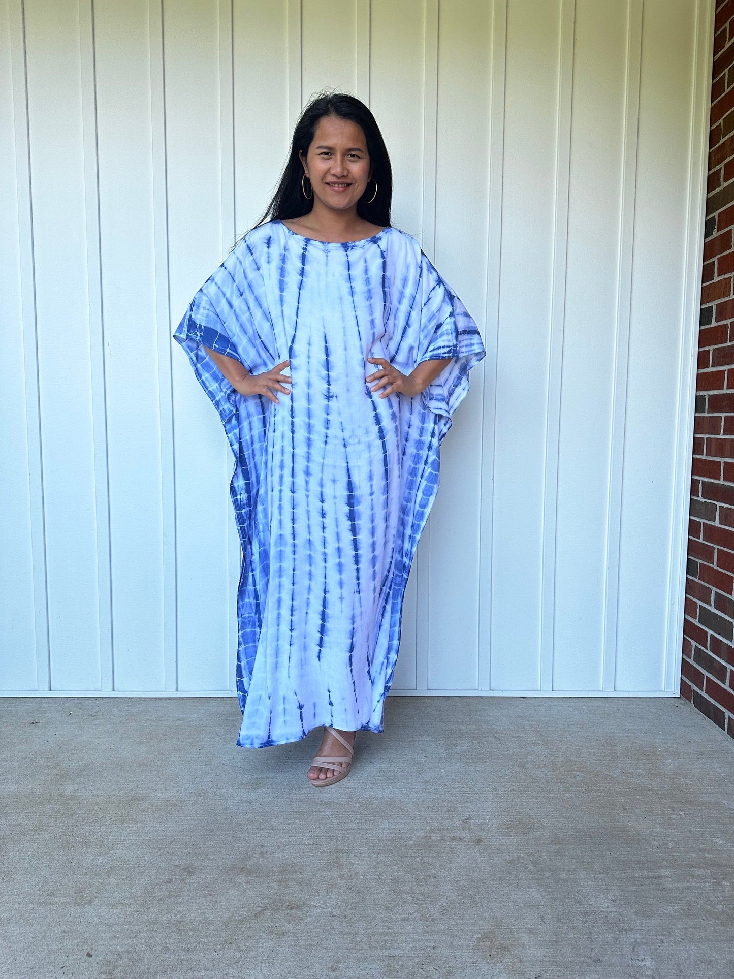 MALA handworks Mia Boat Neck Kaftan in White and Blue Purple Tie Dye